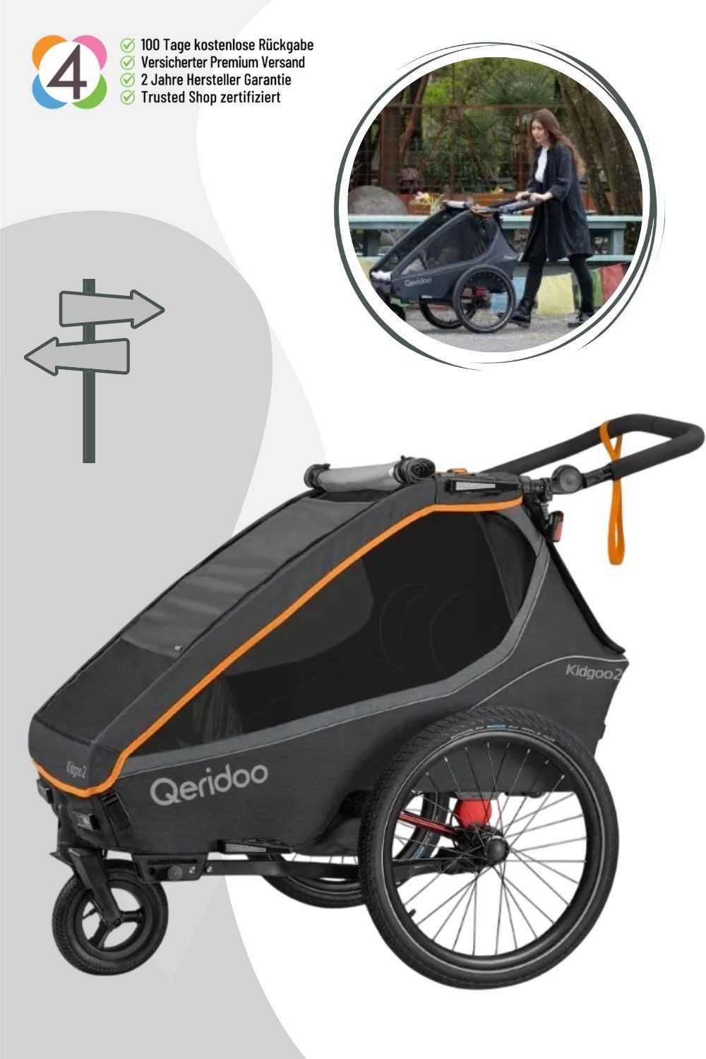 Qeridoo Fahrradkinderanhänger Kidgoo 2 FIDLOCK