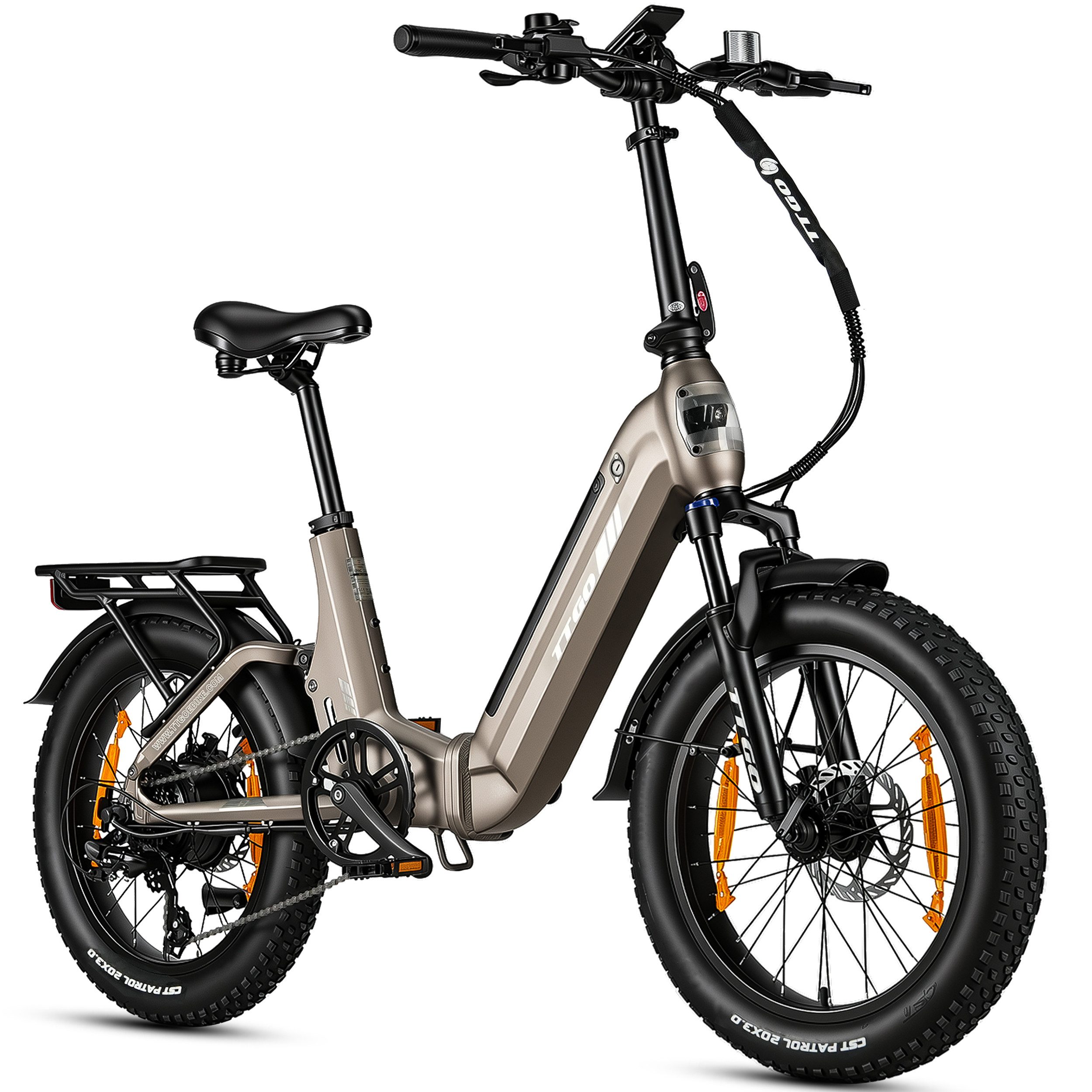 TTGO E-Bike Klapprad 20 Zoll, Fully, Vollfederung, 70Nm Hinterradmotor, 120km, max.150kg, 7 Gang SHIMANO, Kettenschaltung, Heckmotor, 720 Wh, (Softtail, hydr. Scheibenbremse, mit Bremslicht), F7, Drehmomentsensor, Lockout-Federgabel, Elektrofahrrad, Damen Herren