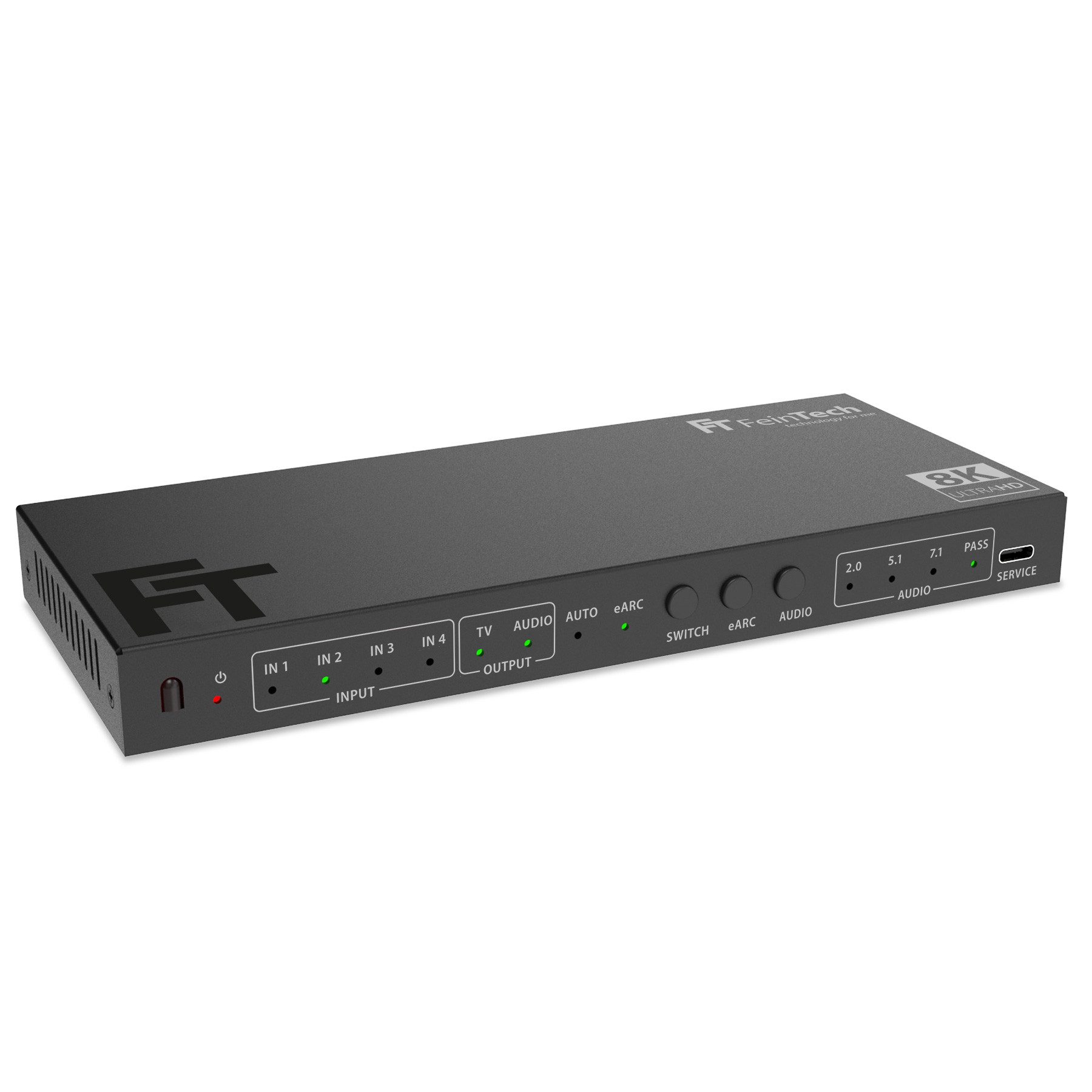 FeinTech SW411 HDMI 2.1 Switch 4 In 1 Out mit HDMI Audio Extractor HDMI-Adapter zu HDMI, HDMI-Audio, Toslink, 3,5-mm-Klinke