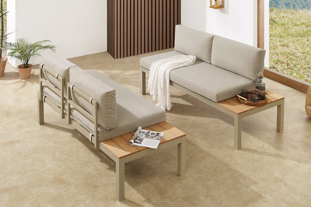 riess-ambiente Gartenlounge-Set ORLANDO LOUNGE 240cm greige/natur - Aluminium, wetterfest, modulal, (Set, 1-tlg., 2x Sitzelement), flexibles Lounge-Set mit bequemen Kissen – ideal für Outdoor-Bereiche