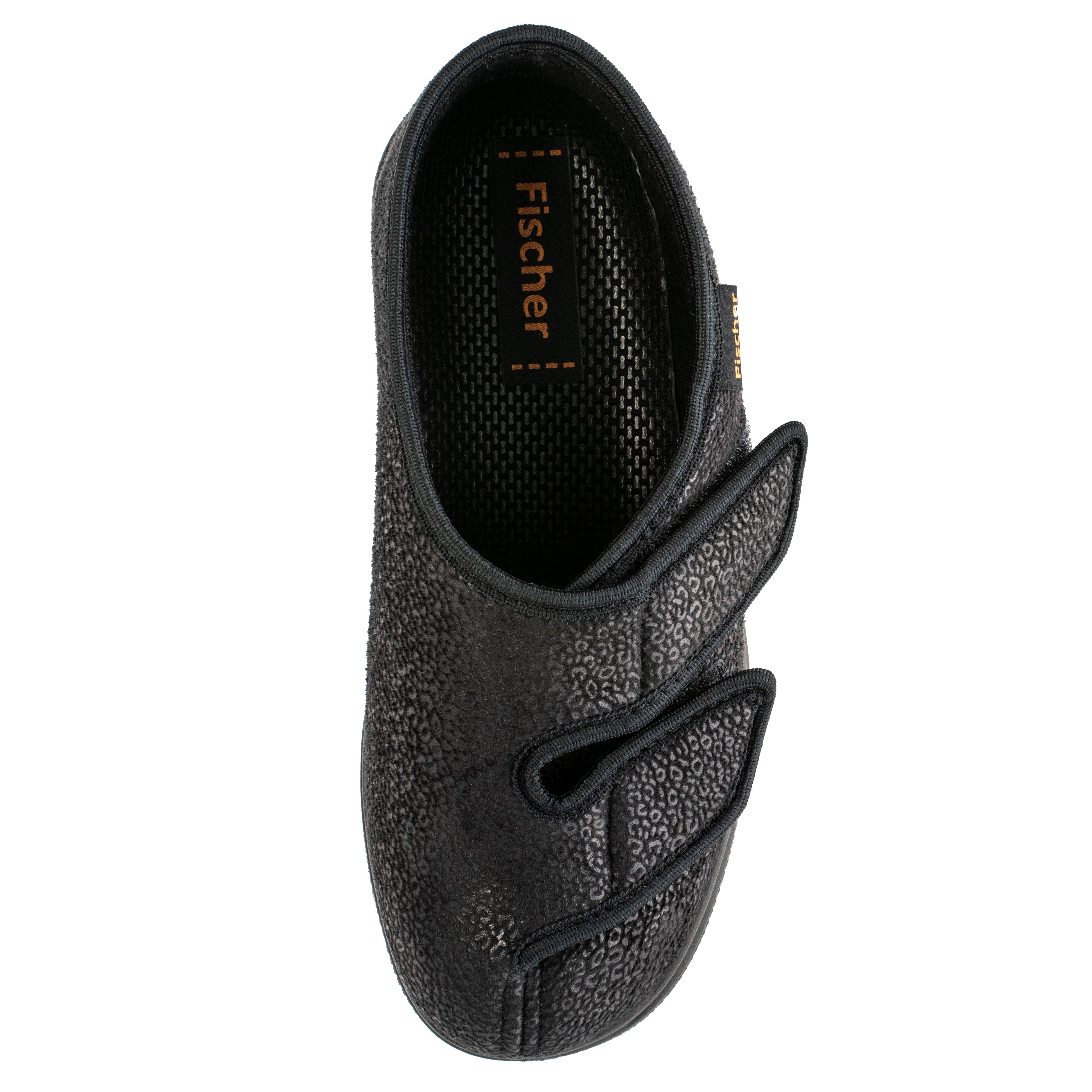 Fischer-Markenschuh Ortho Hausschuh Klettverschluss, Weite K, Einlegesohle herausnhembar, Reptilstretch
