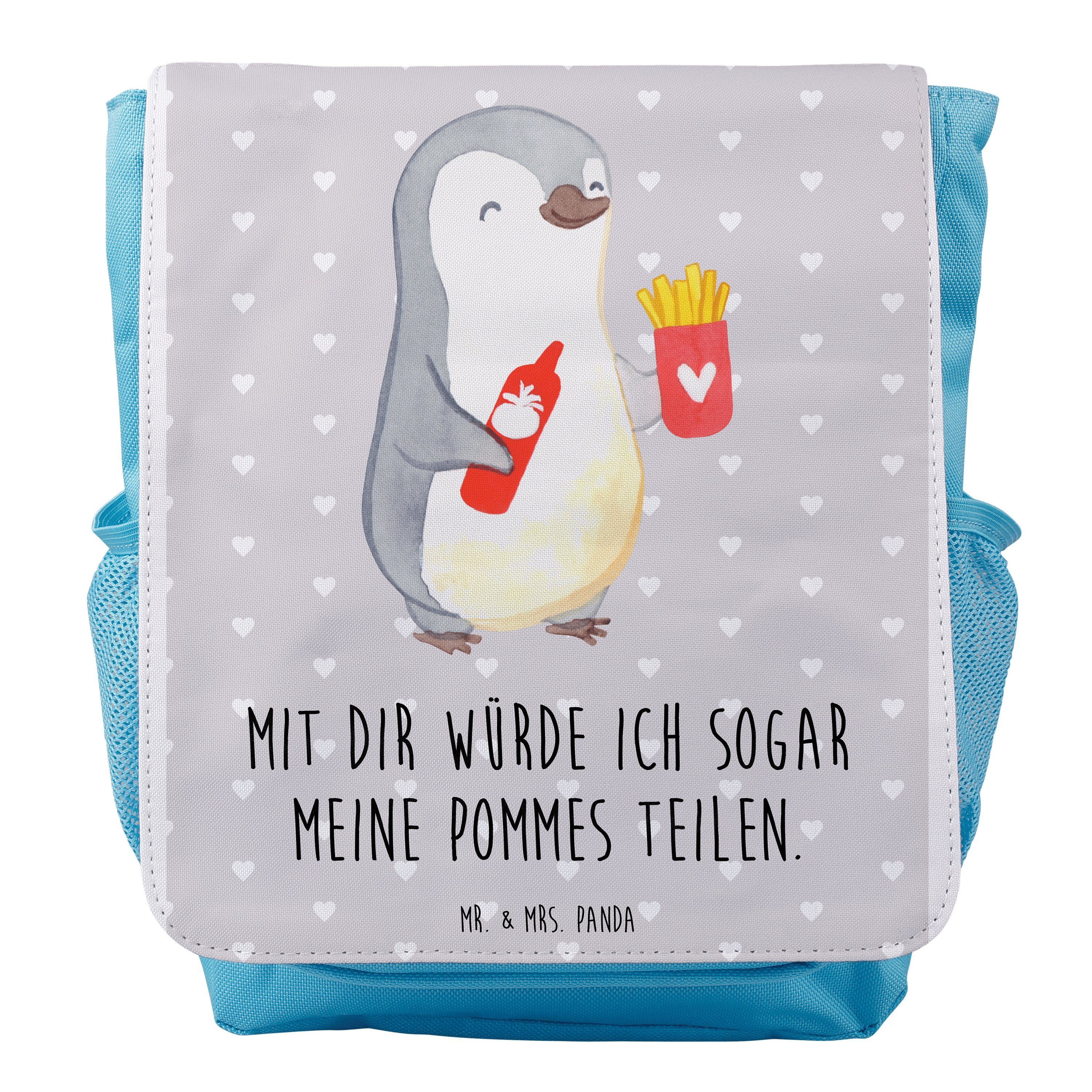 Mr. & Mrs. Panda Kinderrucksack Pinguin Pommes - Grau Pastell - Geschenk, Heiraten, Rucksack Kindergr