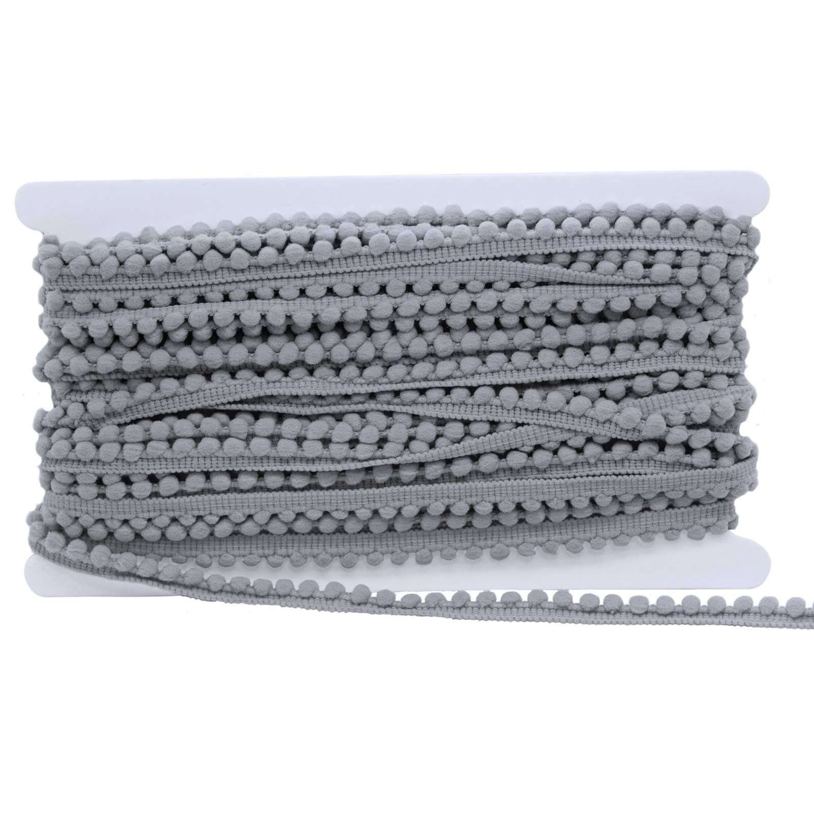 maDDma Stoff 13,5m Bommelborte Breite 11mm Pompon 5mm, Farbwahl, taubengrau