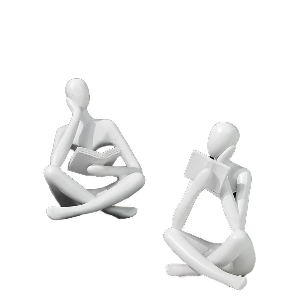 Dekofigur Abstrakte Lesender Denker – Handgemachte Resin Skulptur (2er Set)