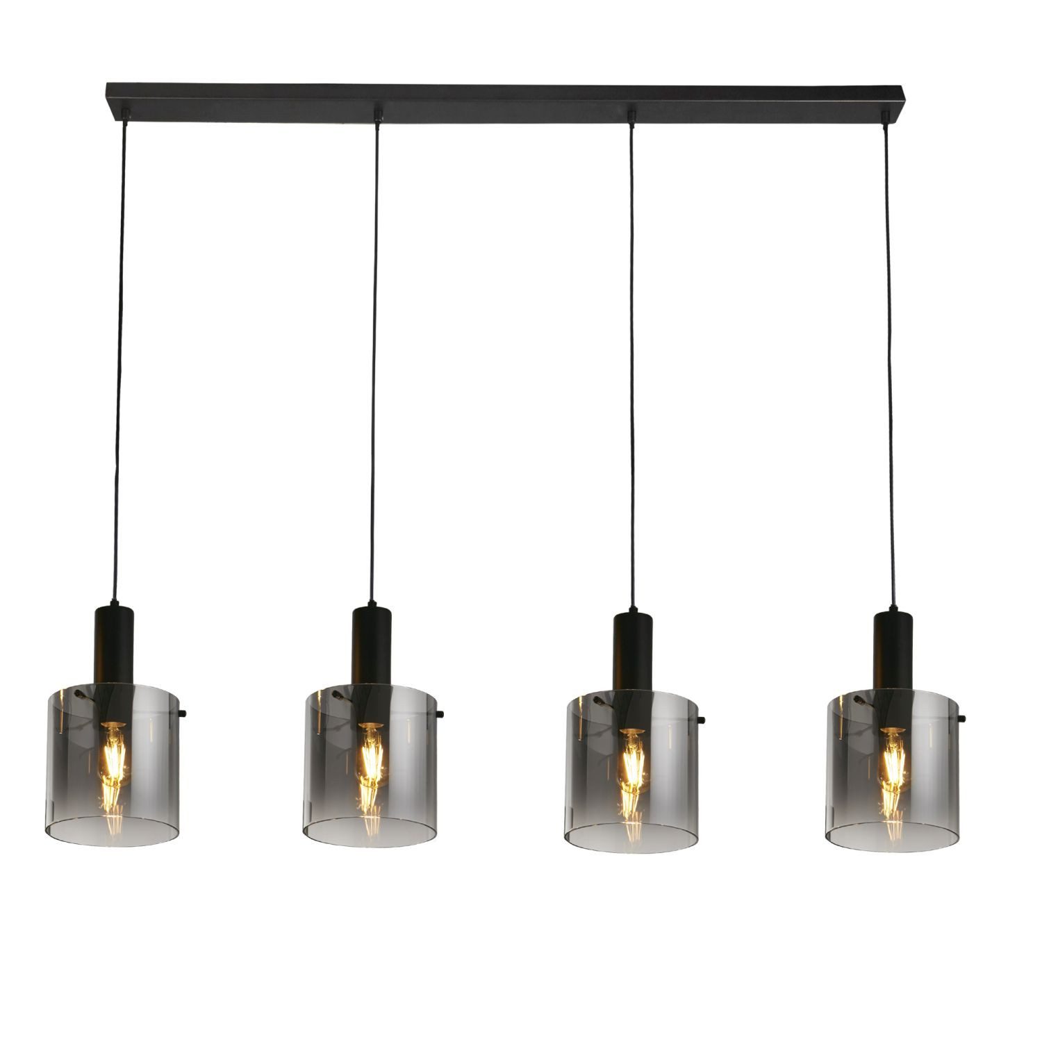 Licht-Erlebnisse Pendelleuchte ELODIE, ohne Leuchtmittel, 4-flammig E27 Schwarz Rauchgrau Glas Metall Retro Wohnzimmer