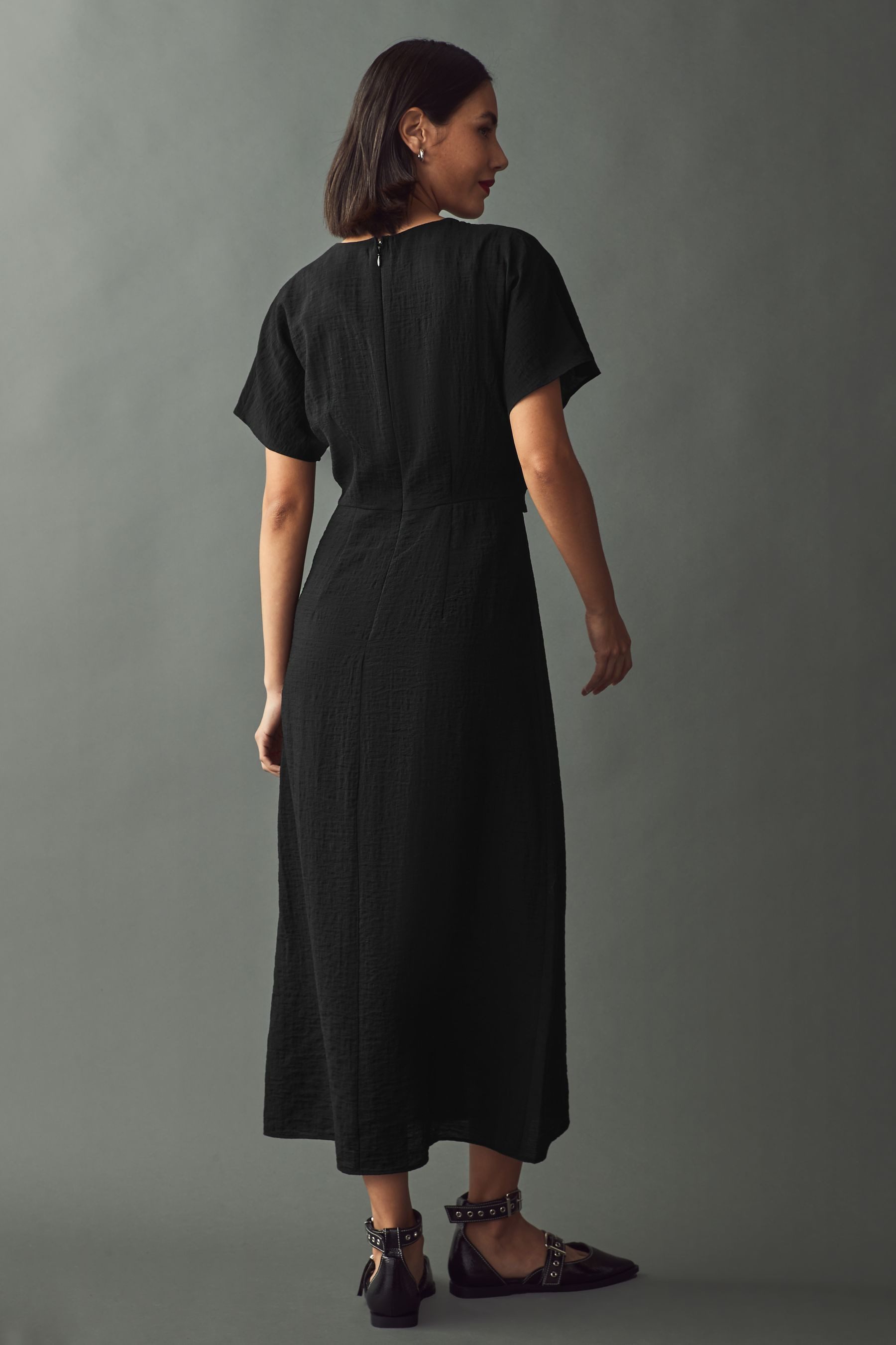 Next Midikleid Kurzärmeiges Midikleid mit Drapierung günstig online kaufen