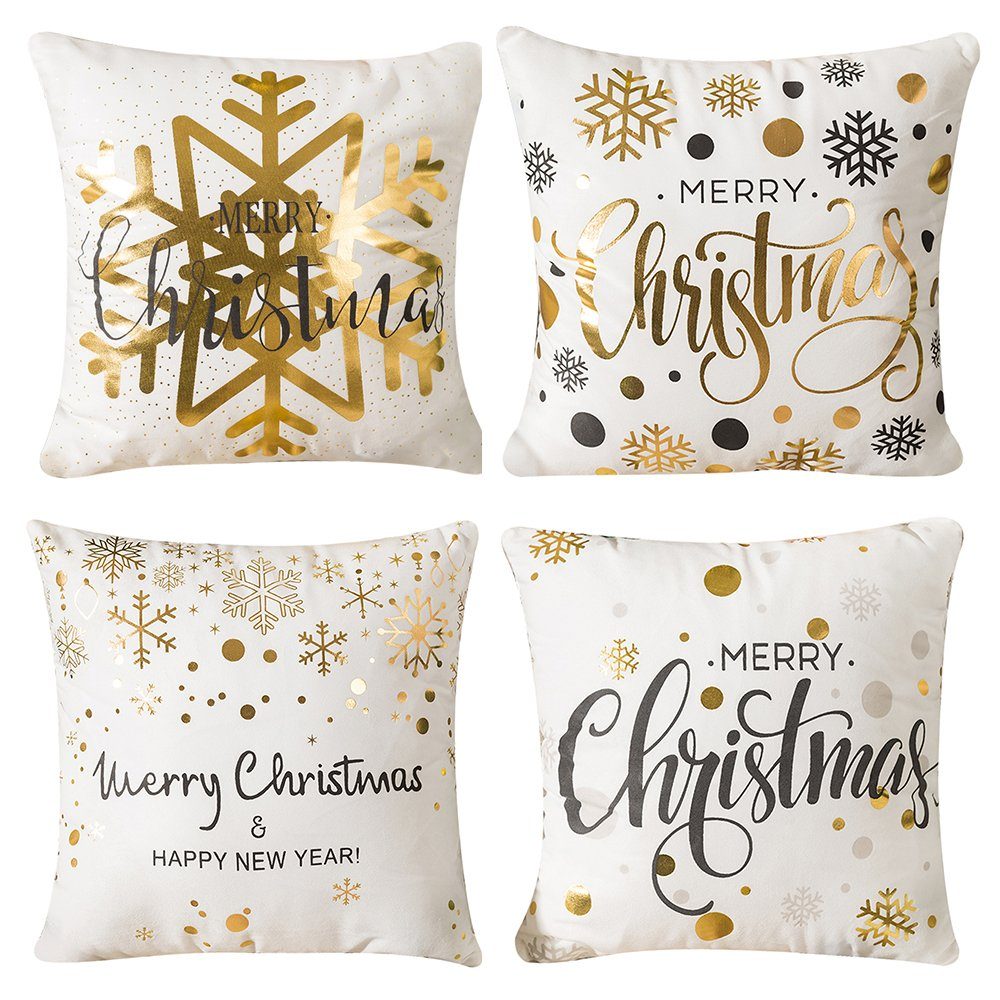Kissenbezüge Kissenbezüge weihnachten 4er Set,Schneeflocke Kissenhüllen