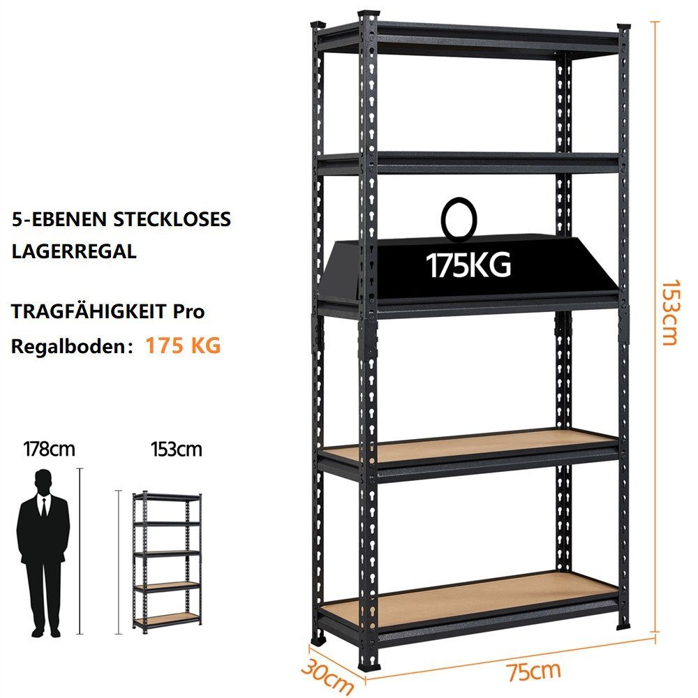 Yaheetech Standregal 75 x 30 x 153cm/90 x 30 x 180cm, Lagerregal Schwerlastregal Kellerregal mit verstellbaren MDF-Böden