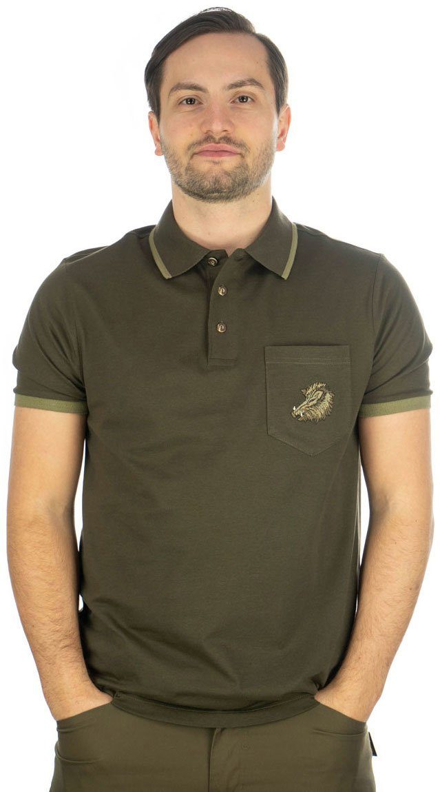 OS Trachten Poloshirt Polo-Shirt Sau mit Motiv Wildschwein/Keiler Oliv/grün von Oefele Jagd