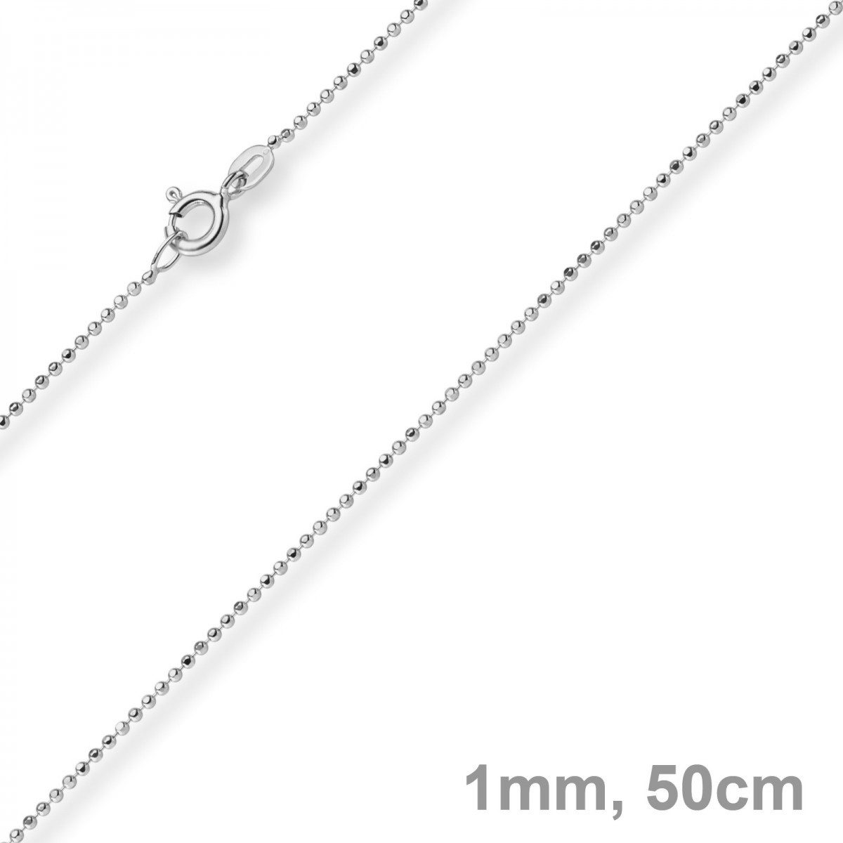 Goldkette 1mm Kugelkette diamantiert, 750 Weißgold, 50cm