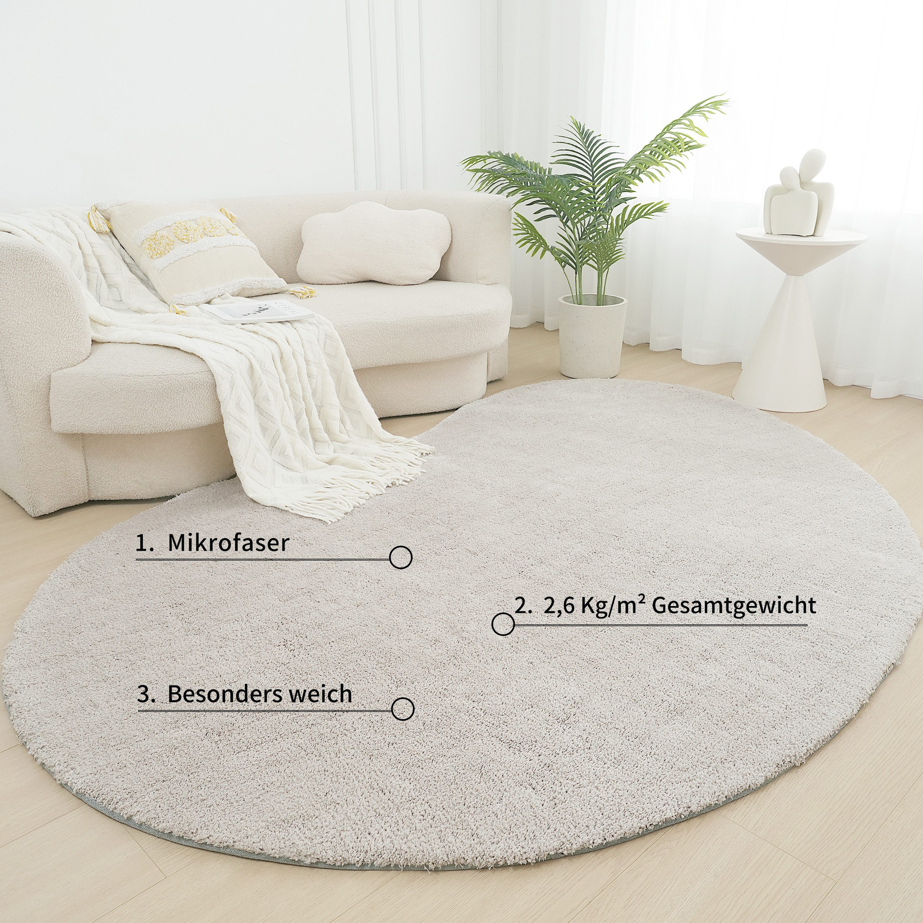 LeGer Home by Lena Gercke Hochflor-Teppich Halrum, einfarbig, besondere Form, modern, U-förmig, Höhe: 25 mm, organische Form, bean shape, kuschelig, Wohnzimmer, – Bild 5 von 5