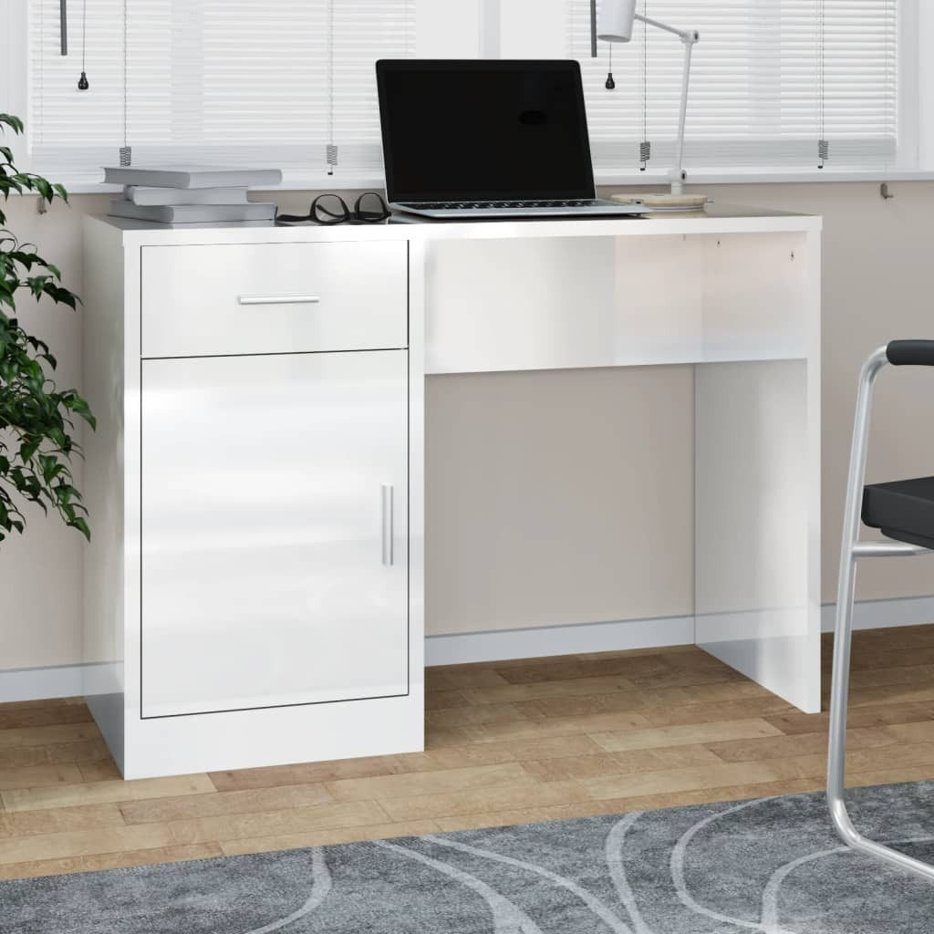 furnicato Schreibtisch 100 x 40 x 73 cm Hochglanz-Weiß mit Schublade und (1-St), Stabiler Arbeitstisch mit viel Stauraum für Büro und Wohnzimmer