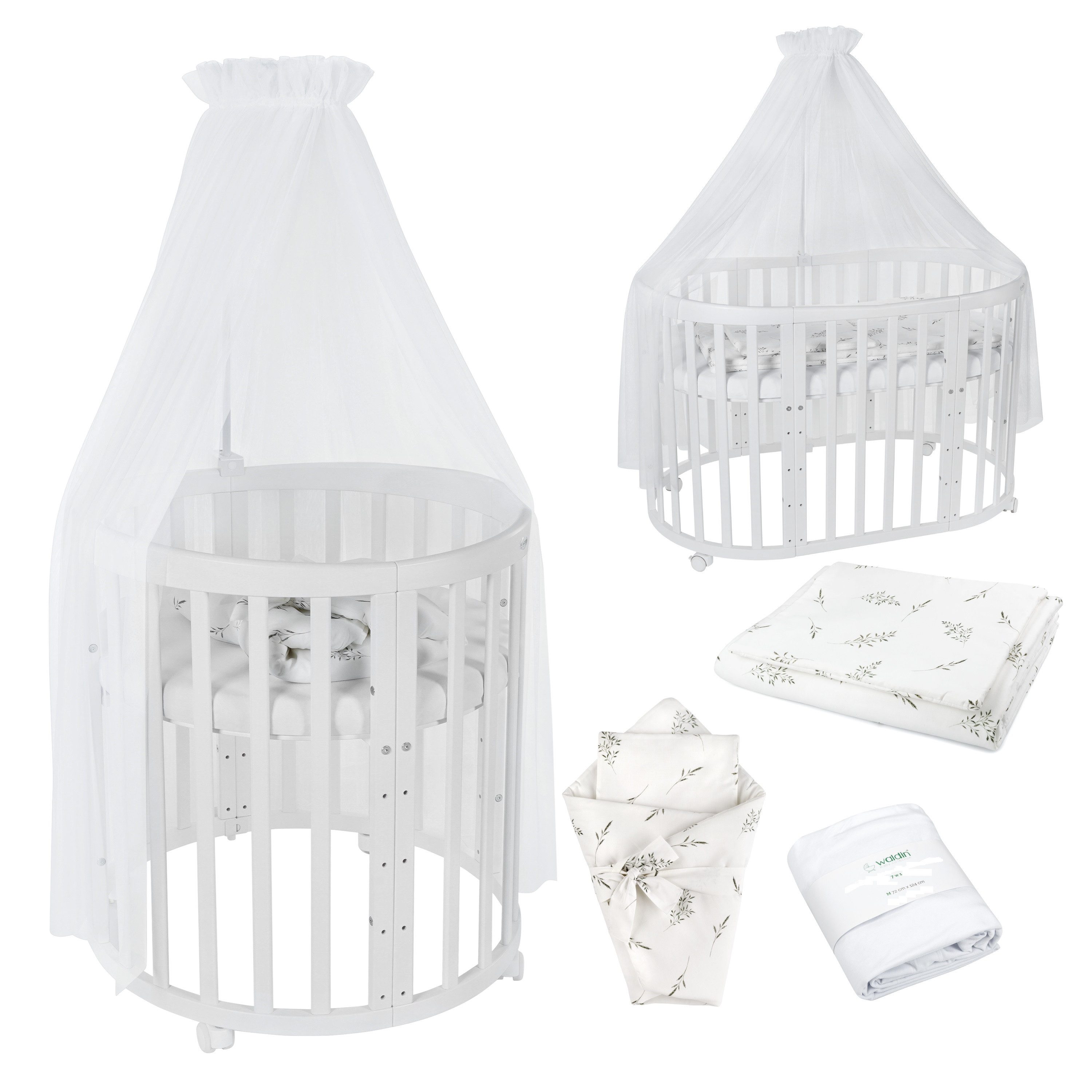 Waldin Babybett Mobiles Babybett OWAL aus Holz 7in1 mit Matratze, mitwachse günstig online kaufen
