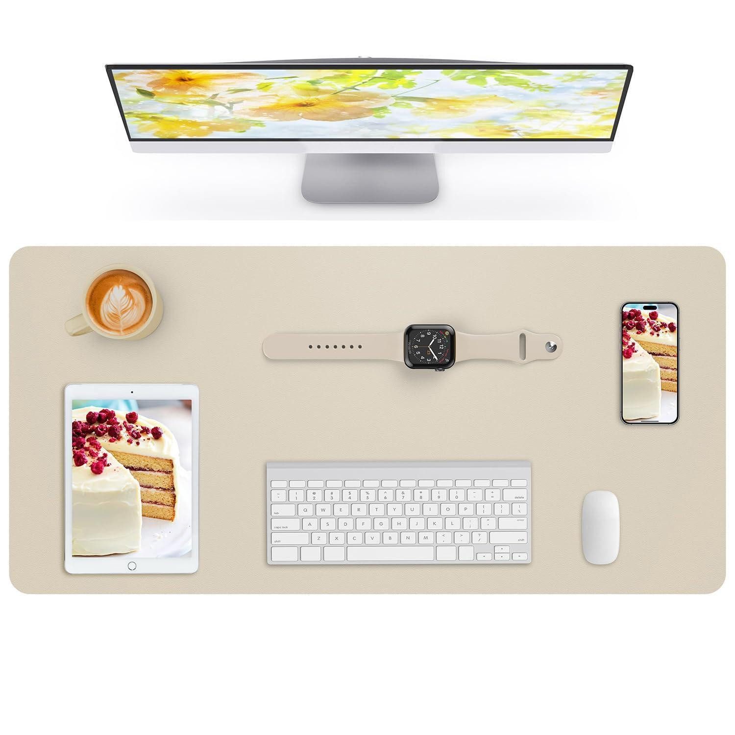 LuxusKollektion Mauspad Schreibtischunterlage Groß Hellbeige 120x60 in Lederoptik (1-St)