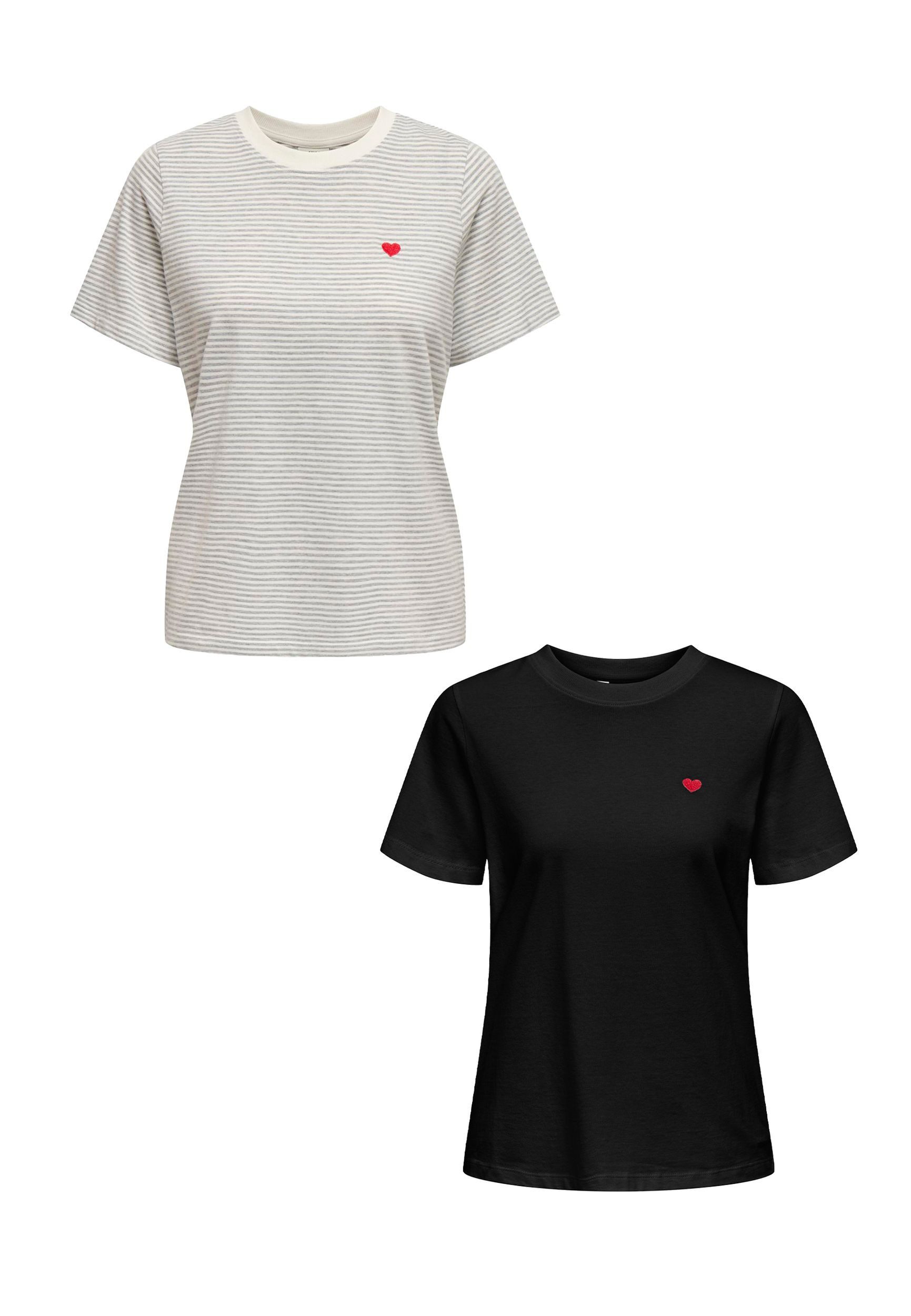T-Shirt 2er-Set Rundhals Kurzarn lockeres Baumwolle