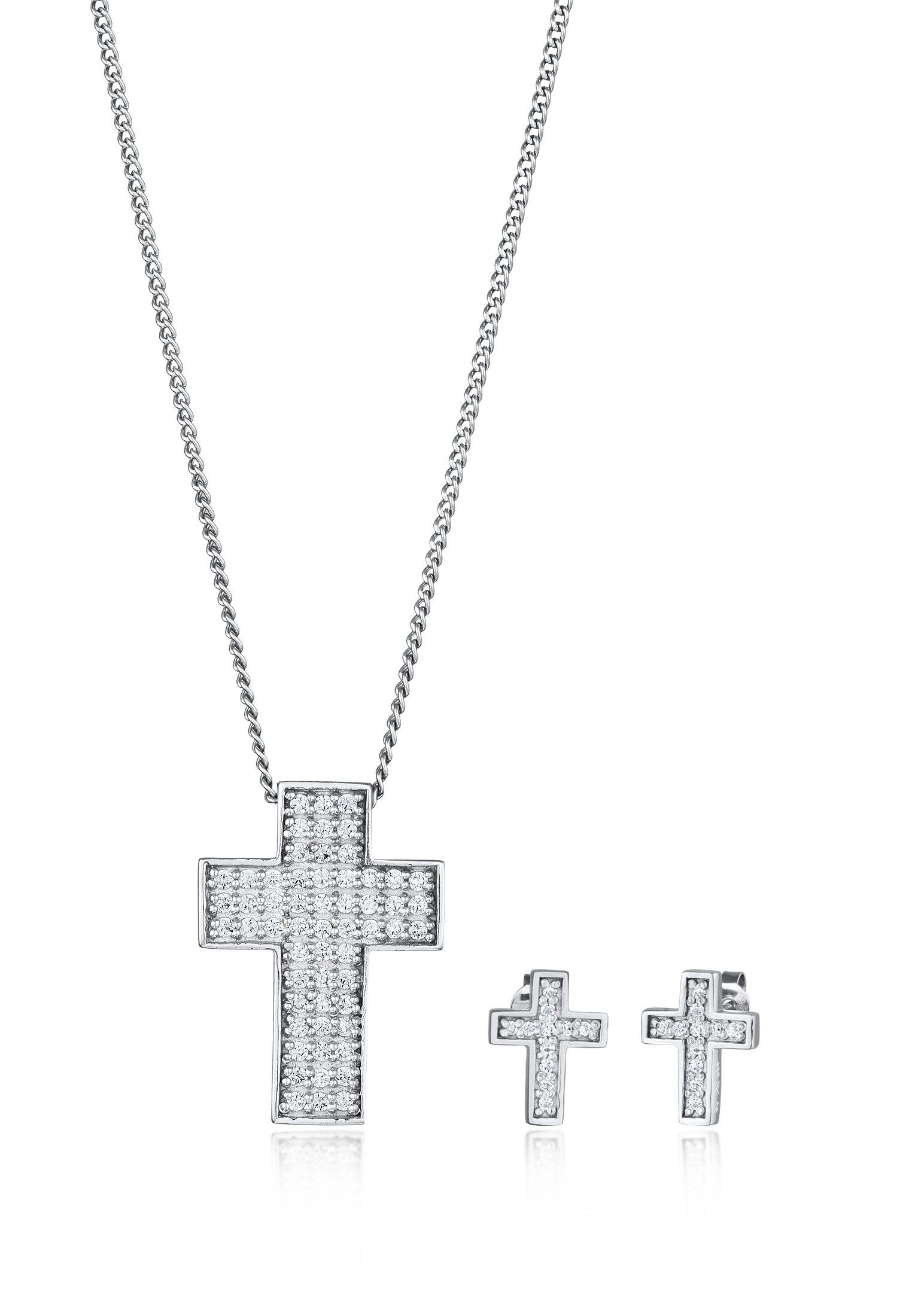 Elli Schmuckset Kette Ohrstecker Kreuz Zirkonia Weiß 925 Sterling Silber günstig online kaufen