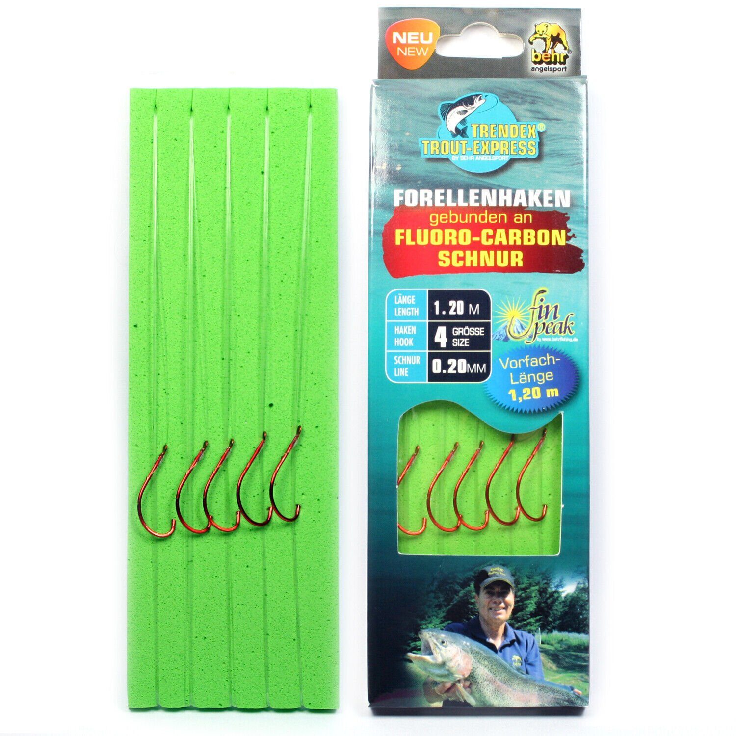 Forellenhaken 5x Forellenhaken ROT mit Fluorocarbon Vorfach inkl. Vorfachaufwickler