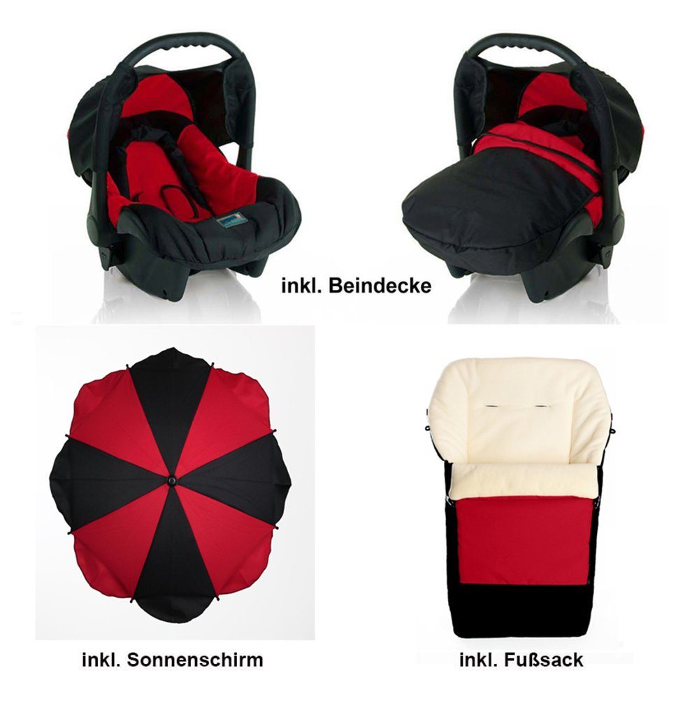in Flash - 17 5 inkl. babies-on-wheels Teile Farben Schwarz-Rot Kinderwagen-Set in Kombi-Kinderwagen 18 Autositz 1 -