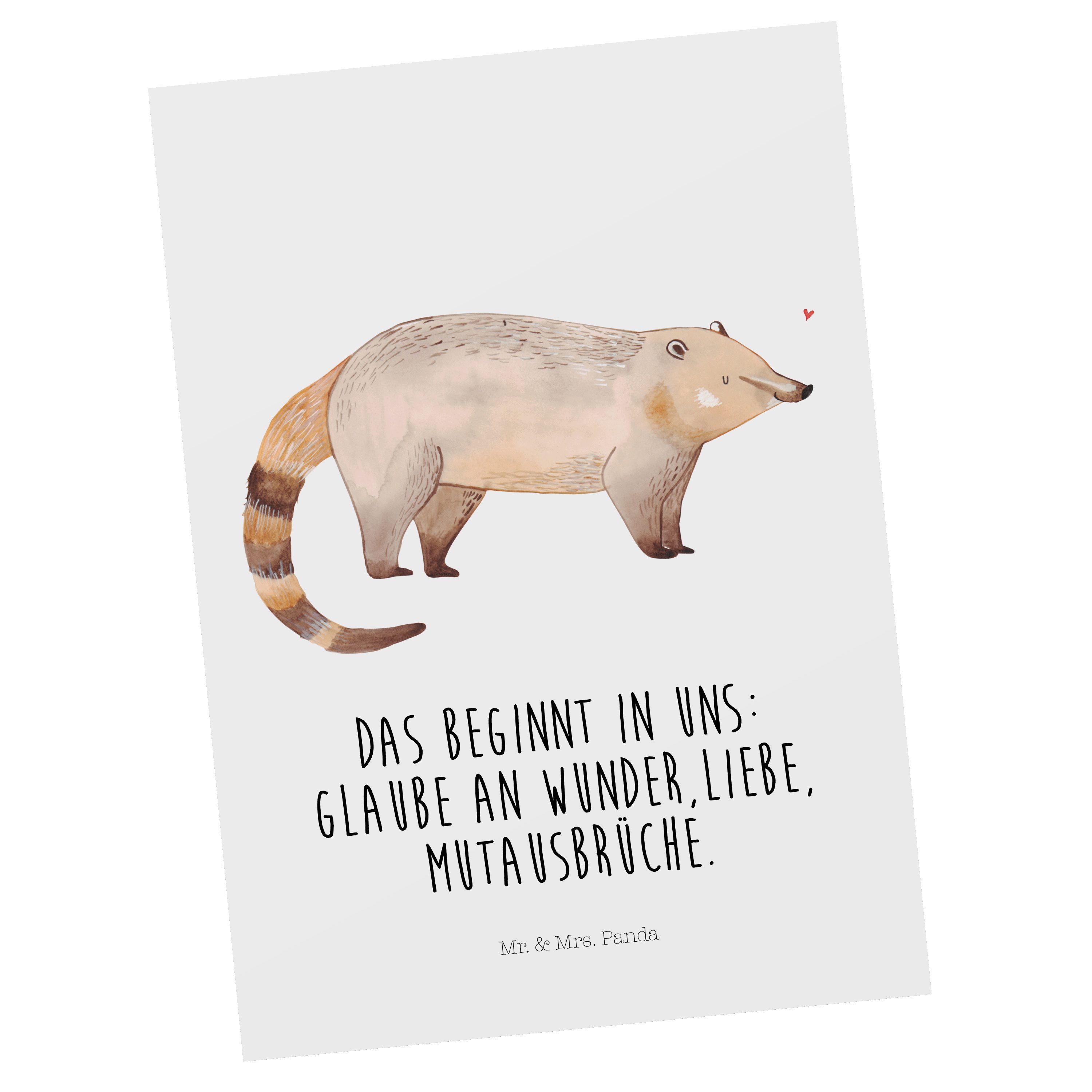 Mr. & Mrs. Panda Postkarte Nasenbär - Weiß - Geschenk, lustige Sprüche, Rüsselbär, Gute Laune, T