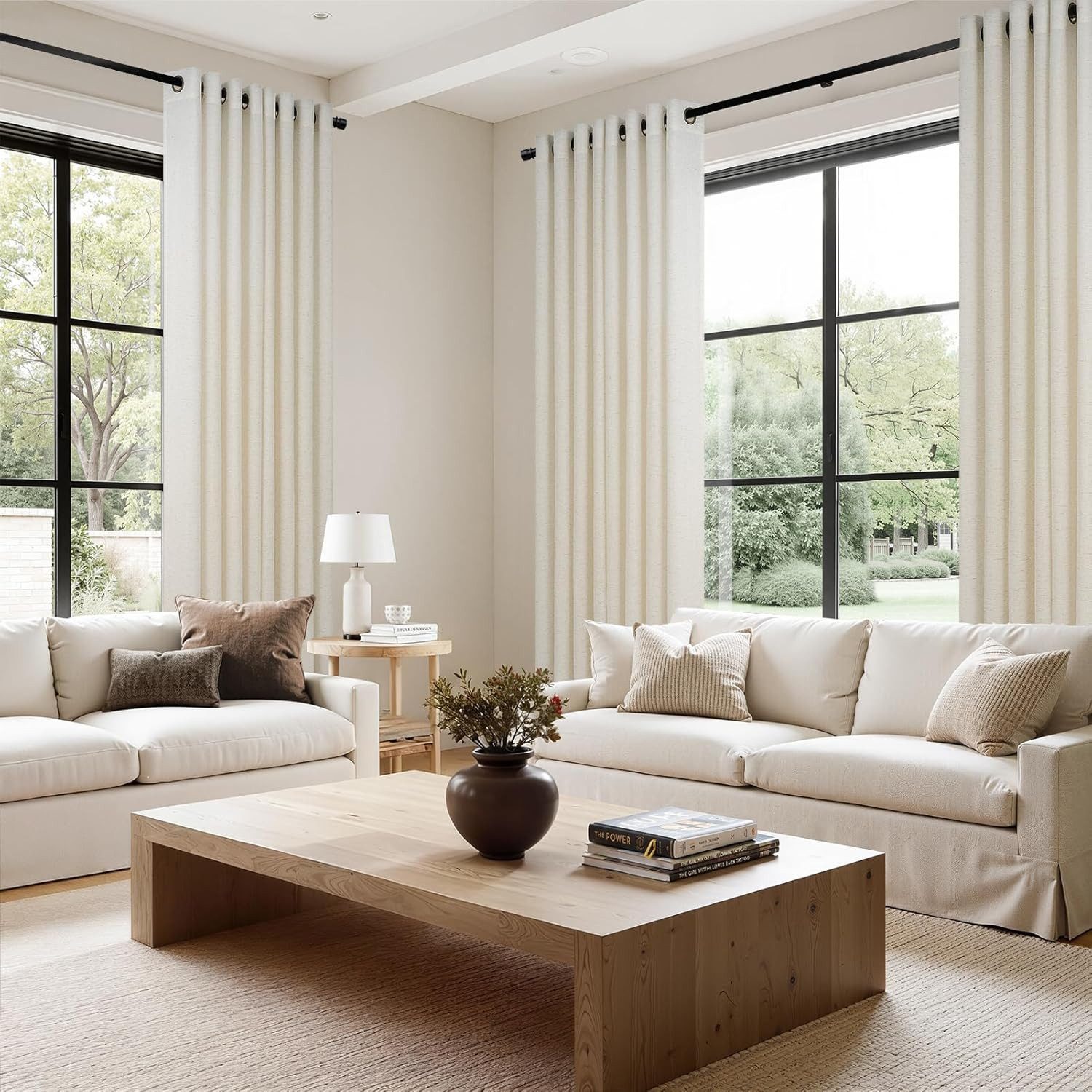 Topfinel Gardine Leinenoptik Gardinen mit Ösen Vorhänge für Wohnzimmer (2 St), Ösen, halbtransparent, vorhänge kinderzimmer halbtransparent Naturfarbe 140x160 S – Bild 5 von 5