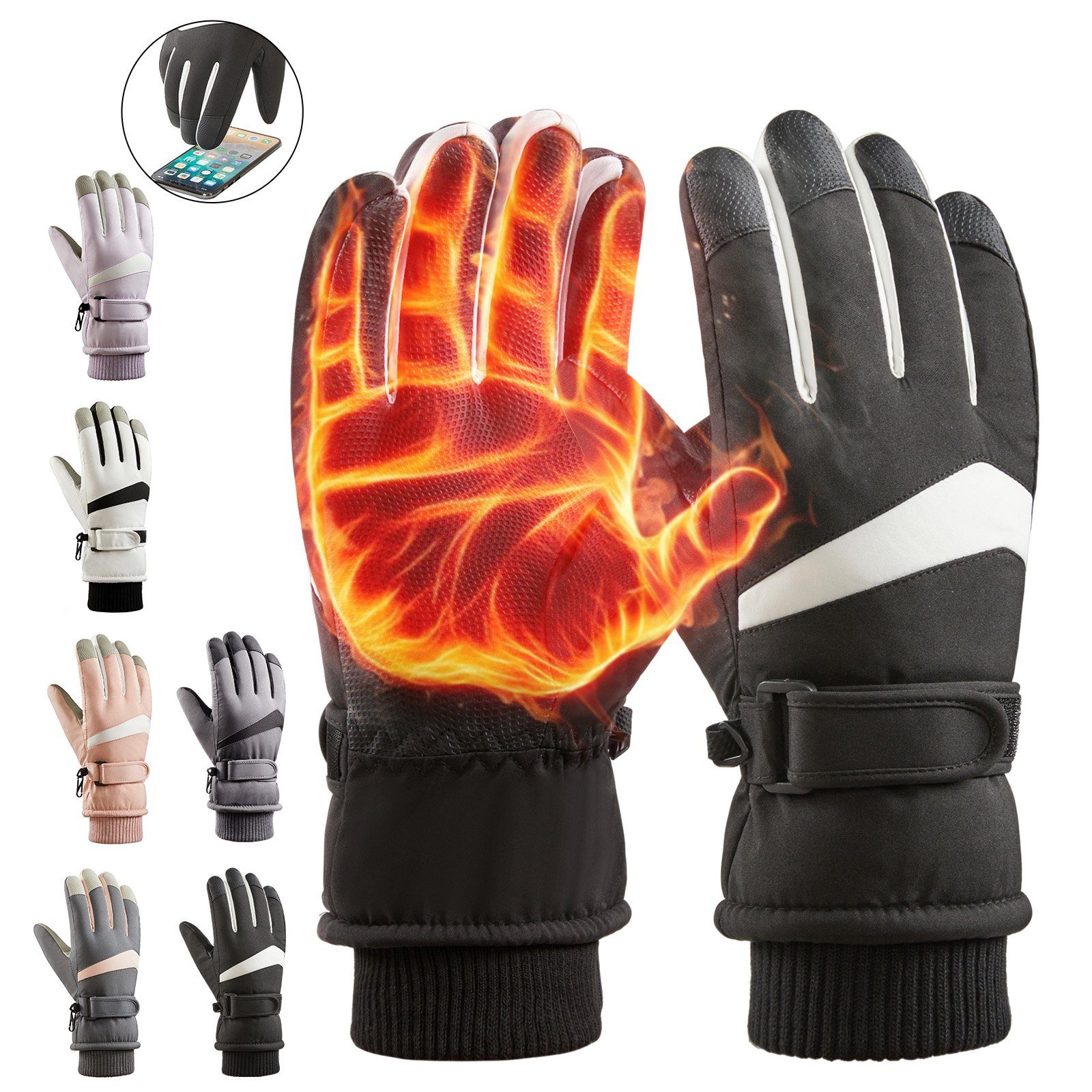 BTTO Handschlaufe Handschuhe Damen Herren Winterhandschuhe,Touchscreen,Thermo,für Skifahren Handschuhe, Laufen Winter,Skihandschuhe,Wasserdichte Radfahren Weiß-Damen