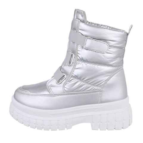 Ital-Design Damen Snowboots Freizeit Snowboots Blockabsatz Plateaustiefeletten in Silber