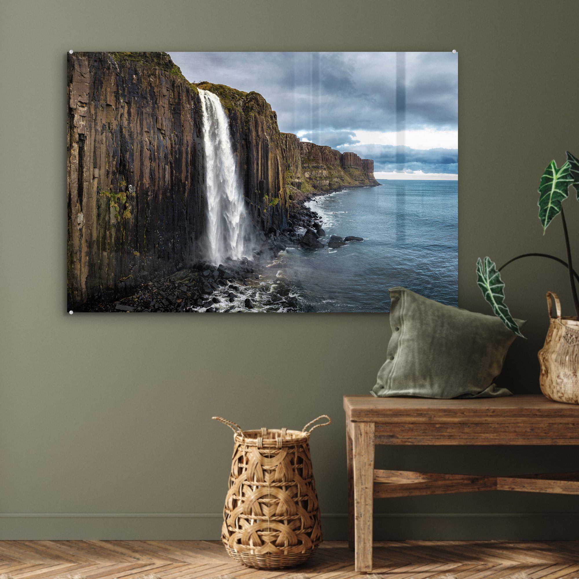 (1 Natur, St), Acrylglasbilder - MuchoWow Wasserfall - Meer Acrylglasbild & Schottland Wohnzimmer - Schlafzimmer