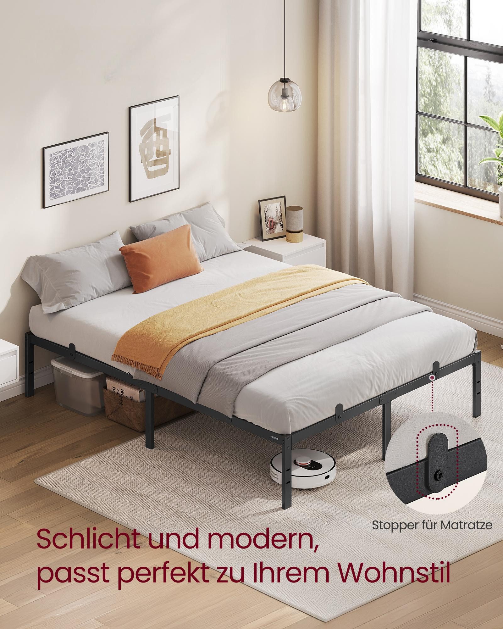 VASAGLE Bettgestell (140 x 200 cm, geräuscharm), Metallbett, Bettrahmen, ho günstig online kaufen