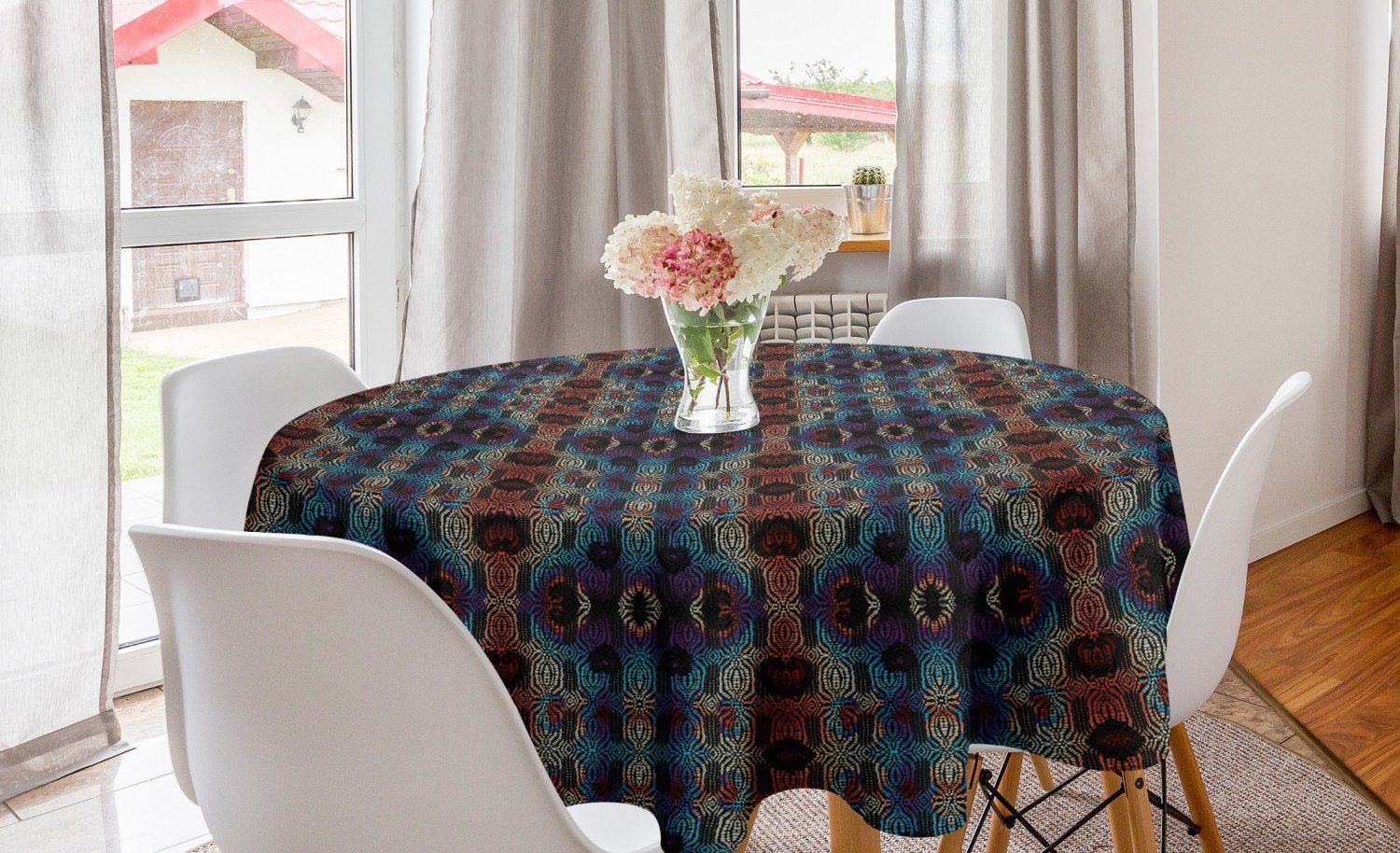 Abakuhaus Tischdecke Kreis Tischdecke Abdeckung für Esszimmer Küche Dekoration, Abstrakt Ethnische Farbübergänge | Tischdecken