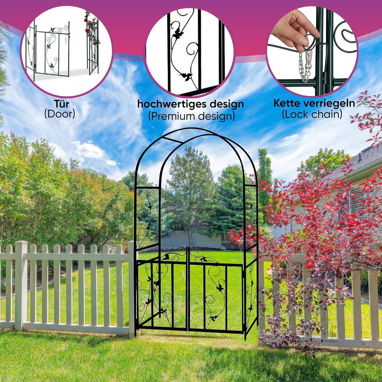 Defactoshop Rosenbogen Rosenbogen Rosensäule Gartenbogen Rankgitter Rankhilfe mit TOR 28KD, Maßen: 114 cm x 37 cm x 230 cm