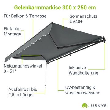 Juskys Gelenkarmmarkise UV40+ & wasserabweisend, einstellbarer Neigungswinkel