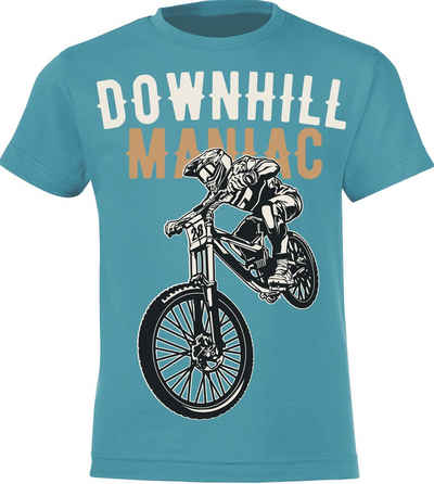Baddery Print-Shirt Kinder Fahrrad T-Shirt : Downhill Maniac - Sport Jungen Tshirt, hochwertiger Siebdruck, aus Baumwolle