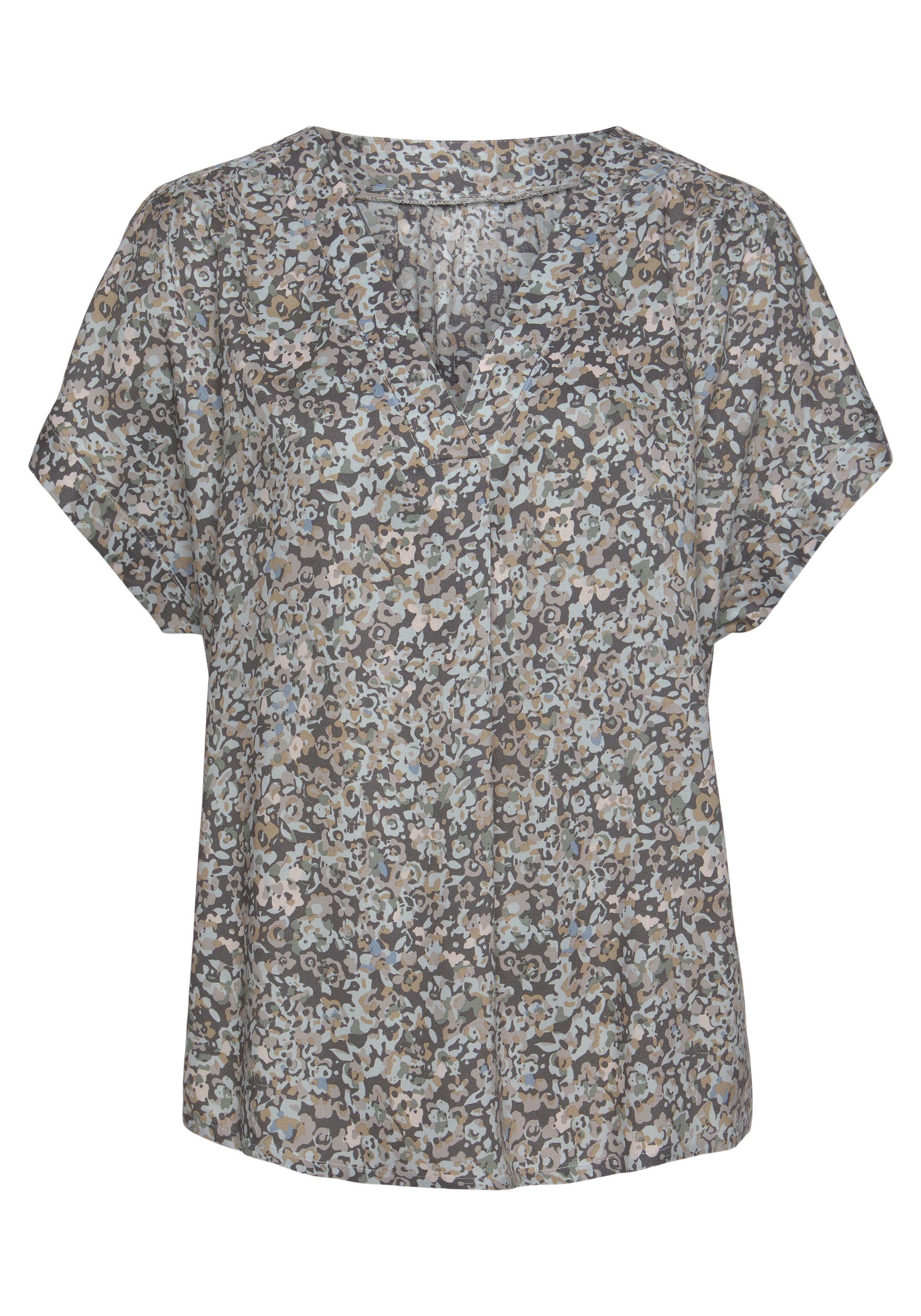 Vivance Kurzarmbluse mit Blümchendruck und V-Ausschnitt, Damenbluse Blusenshirt
