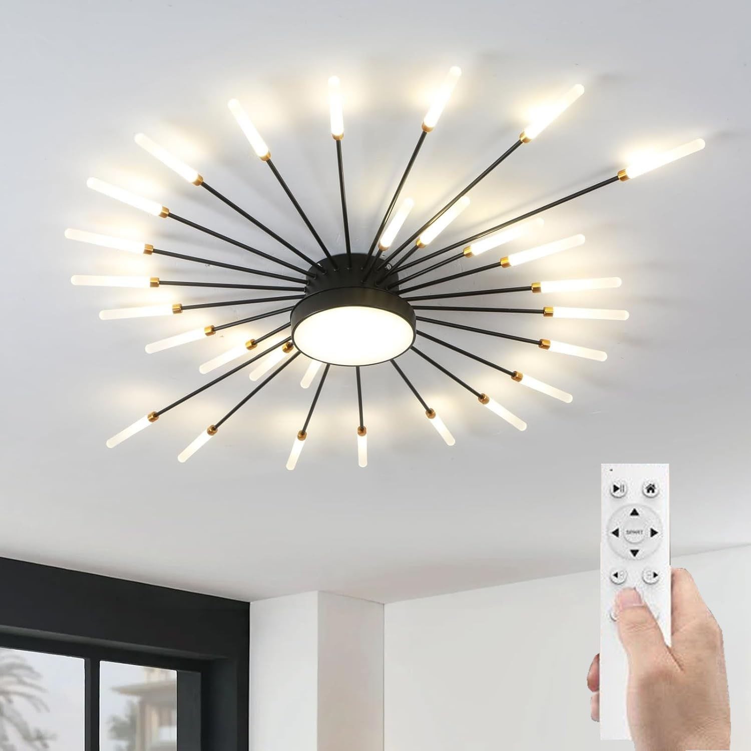RRBEST Deckenleuchte Modern Deckenleuchte mit Fernsteuerung, LED Deckenleuchte Dimmbar, Wohnzimmerlampe, Schlafzimmerlampe. schwarz – Bild 3 von 4