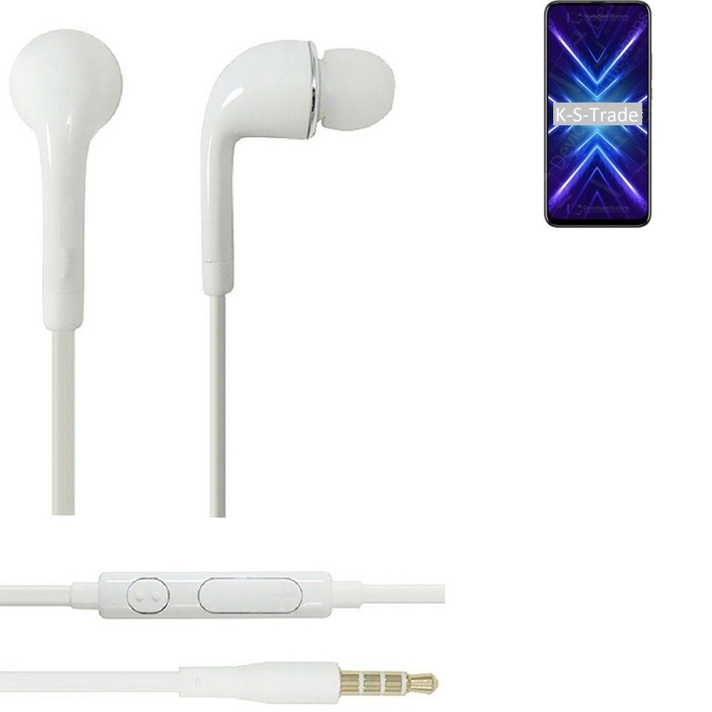 K-S-Trade für Huawei Honor 9x Global In-Ear-Kopfhörer (Kopfhörer Headset mit Mikrofon u Lautstärkeregler weiß 3,5mm)