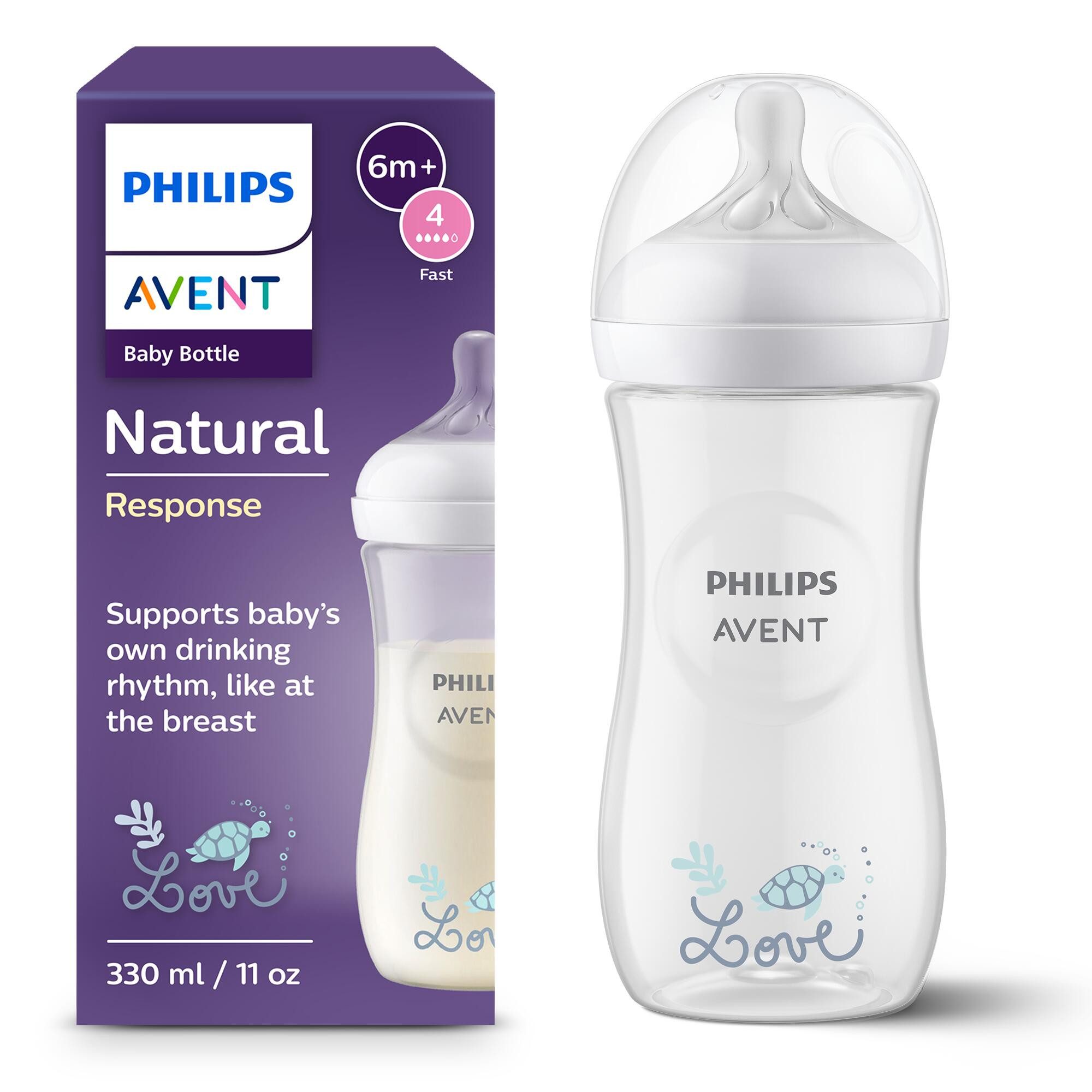 Philips AVENT Babyflasche Natural Response Babyflasche, 330ml, schnelle Durchflussrate