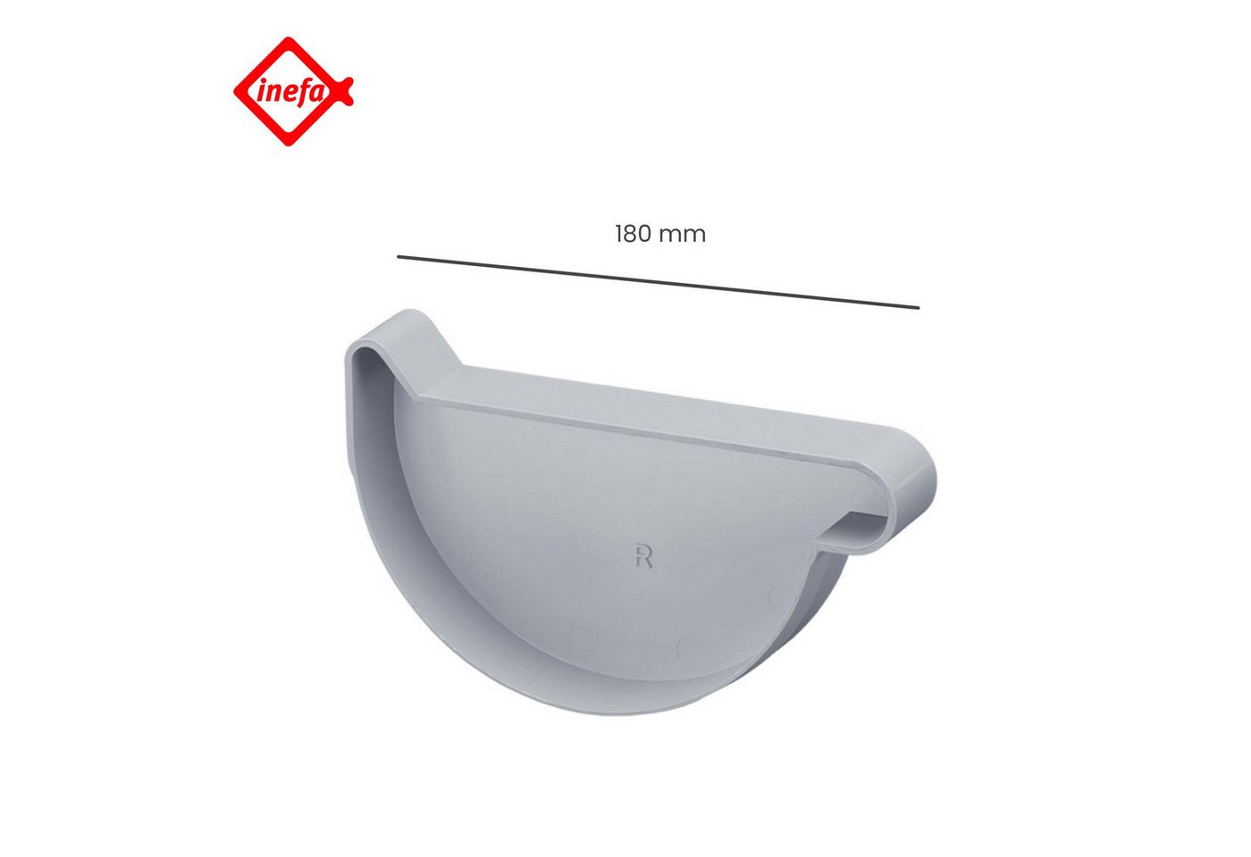 Thumbnail - INEFA Dachrinne, Dachrinnen Endstück halbrund, PVC NW 180, rechts Grau, 1-St., Dachrinnenzubehör, einfache Steckmontage,...