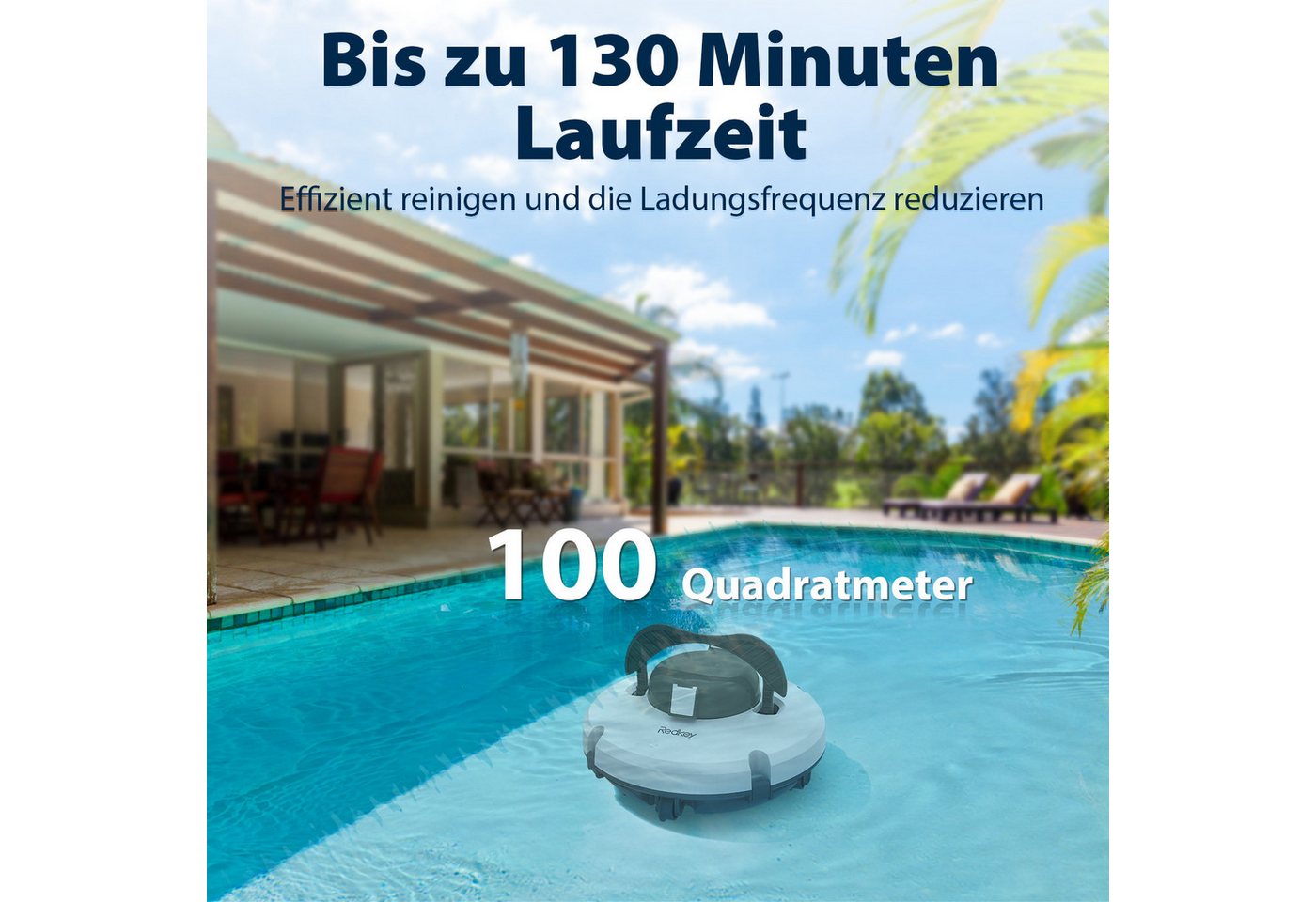 Thumbnail - Redkey Poolroboter S100 Kabelloser Poolroboter Akku, 130 Minuten Starke Reinigungskraft, (100 m², 5200-mAh-Akku, Dual-An...