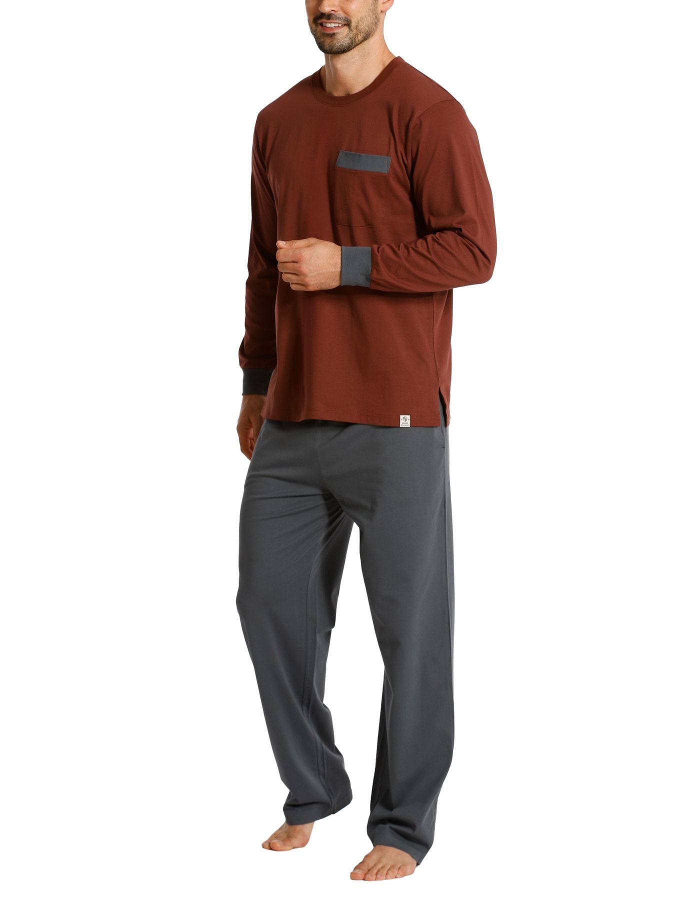 HAASIS Bodywear 1919 Pyjama Herren Pyjama 77110922-bordeaux/grau (1 tlg) Pyjama, Rundhals, Brusttasche, Hose m. Seitentasche