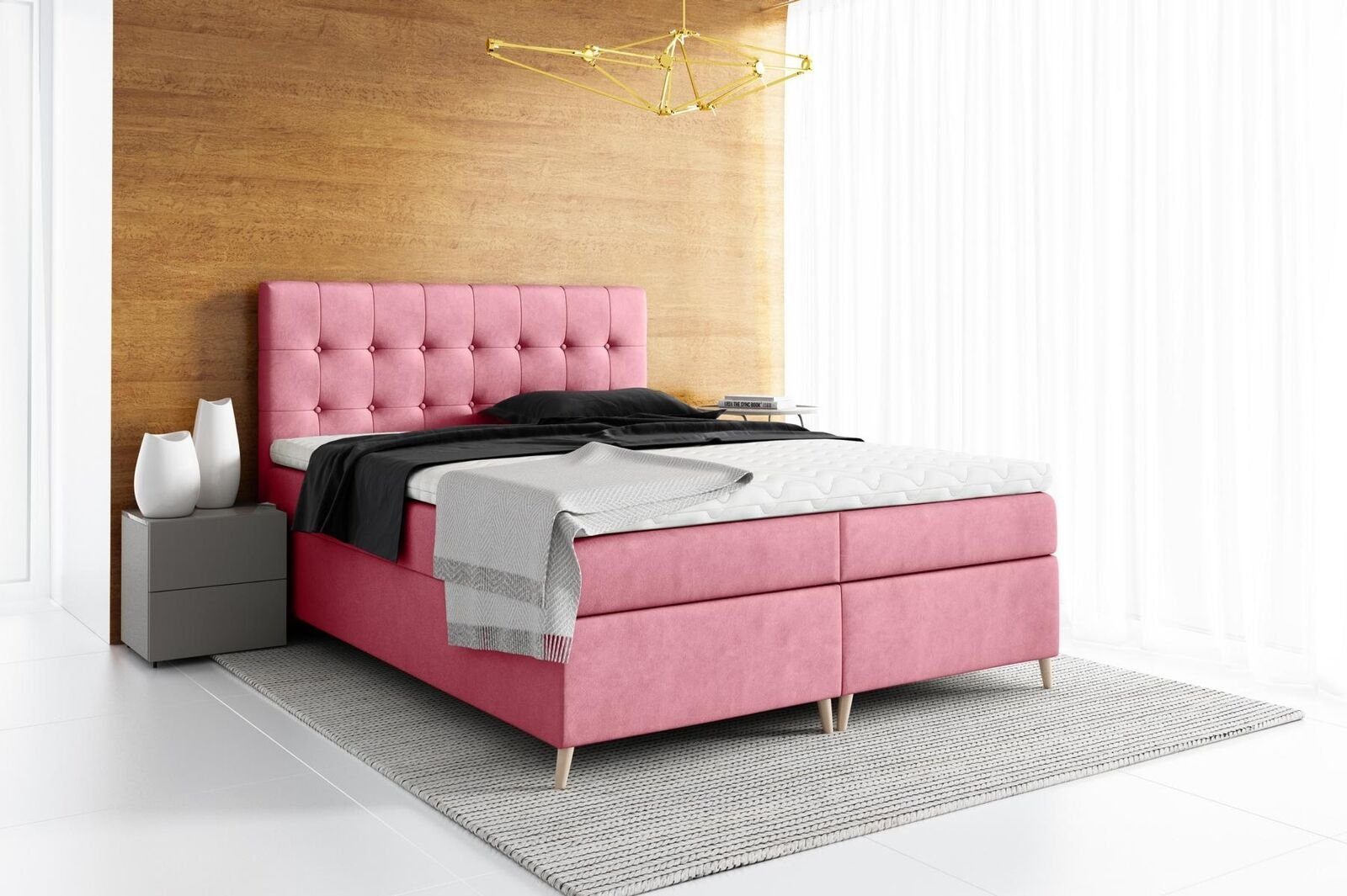 Betten Doppel Modern Design Bett, Boxspringbett Rosa Polsterbett JVmoebel Hotel Bett