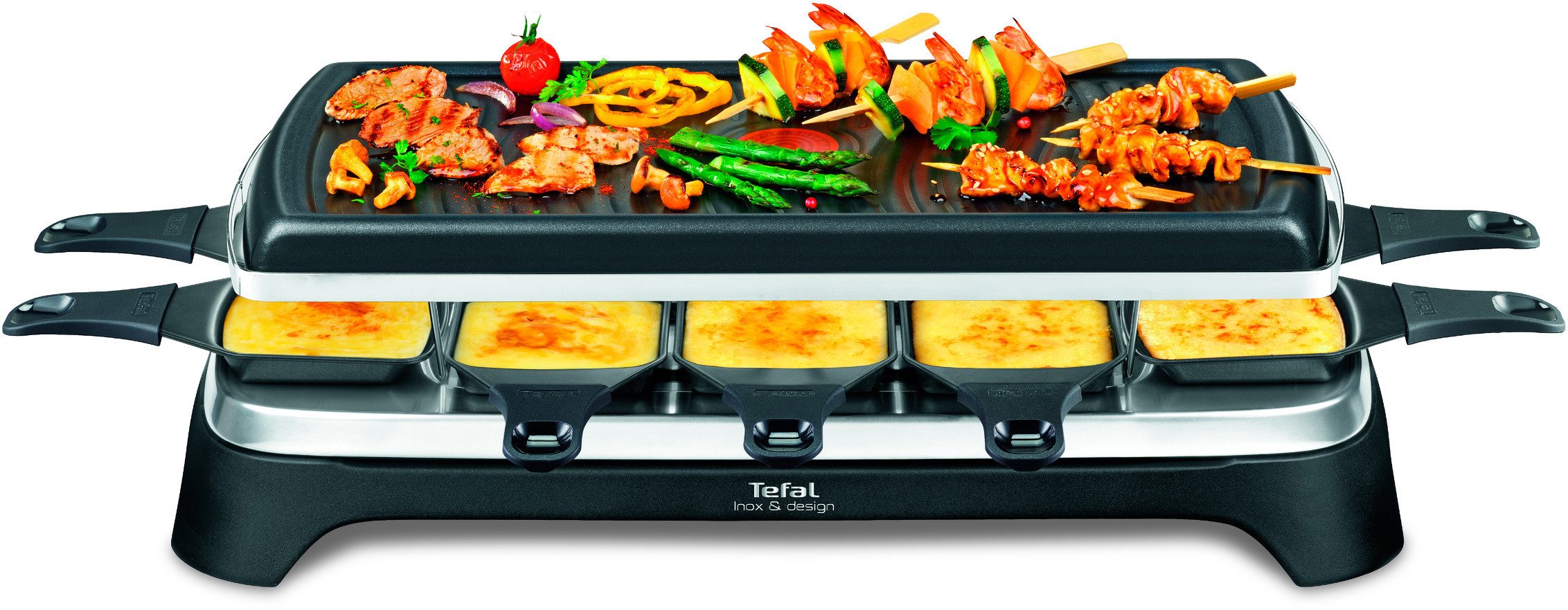Tefal Raclette Ambiance, inkl. Tischgrill-Funktion, abnehmbares Kabel, 10 Raclettepfännchen, 1350 W, spülmaschinengeeignete Platte, RE4588