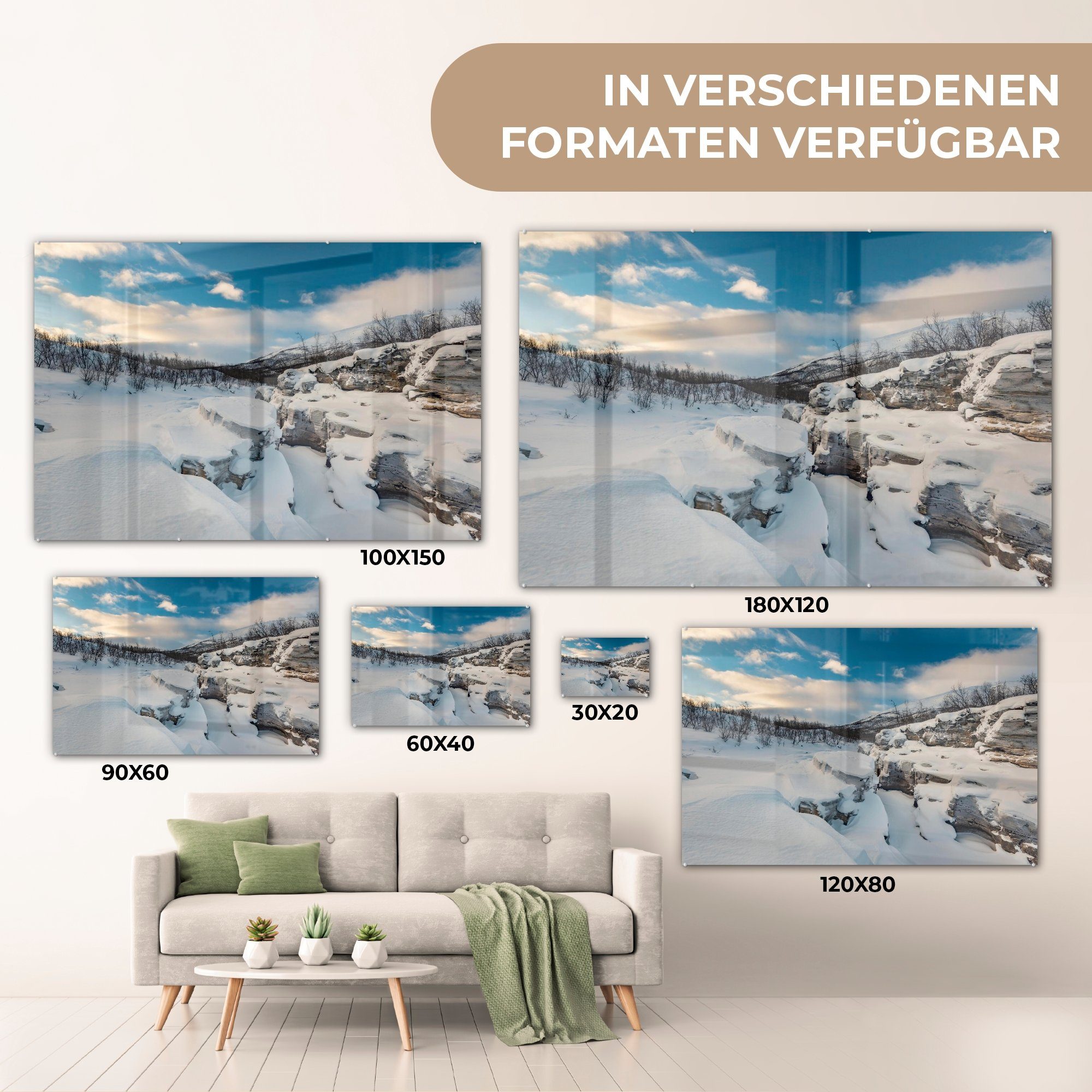 im Schlafzimmer Acrylglasbild Abisko-Nationalpark Schweden, Acrylglasbilder in verschneite Die & Landschaft Wohnzimmer MuchoWow (1 St),