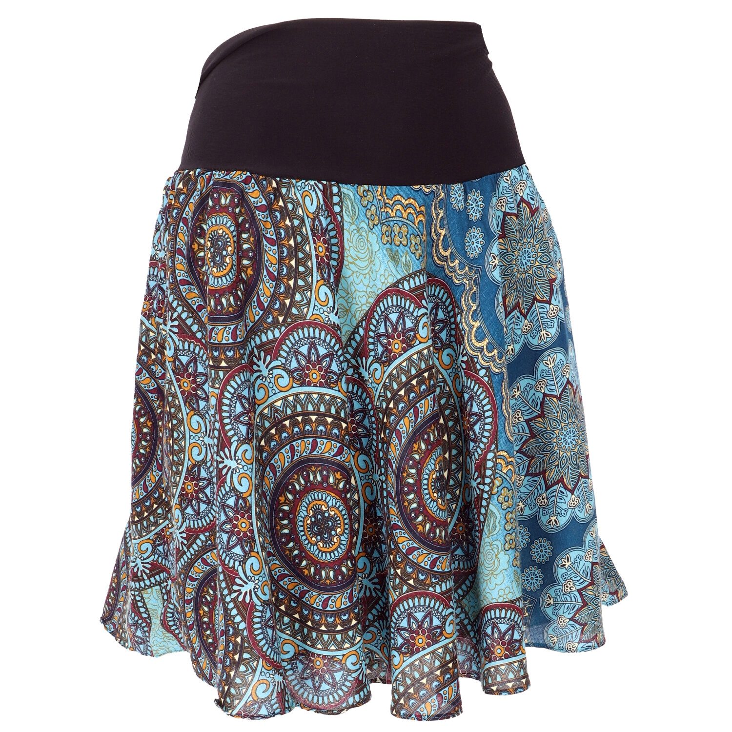 Guru-Shop Minirock Luftiger Minirock, Boho Sommerrock - petrol/braun Boho