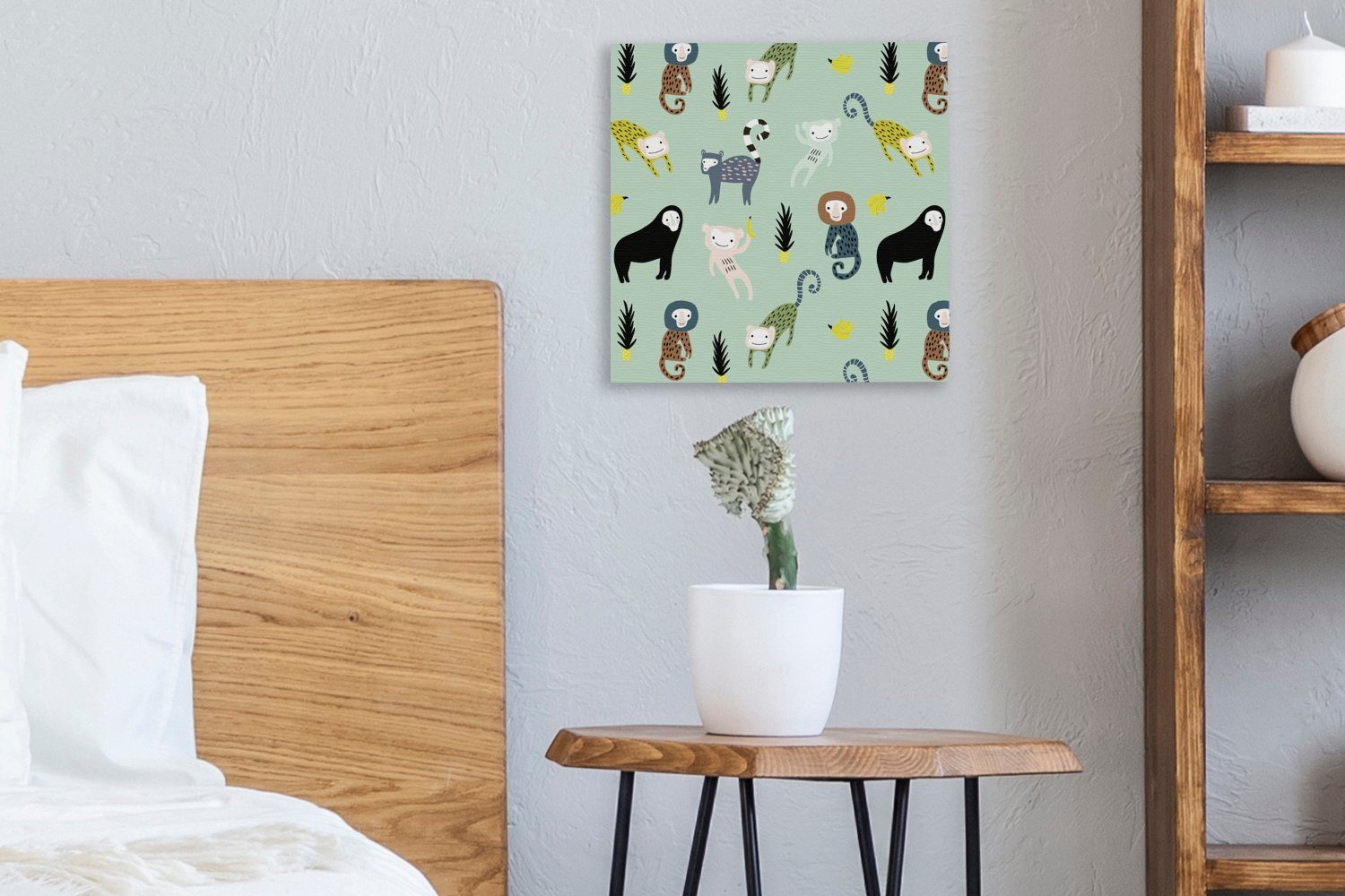 OneMillionCanvasses® Leinwandbild Affe - Grün, - Wohnzimmer Schlafzimmer (1 Bilder St), Obst für Leinwand