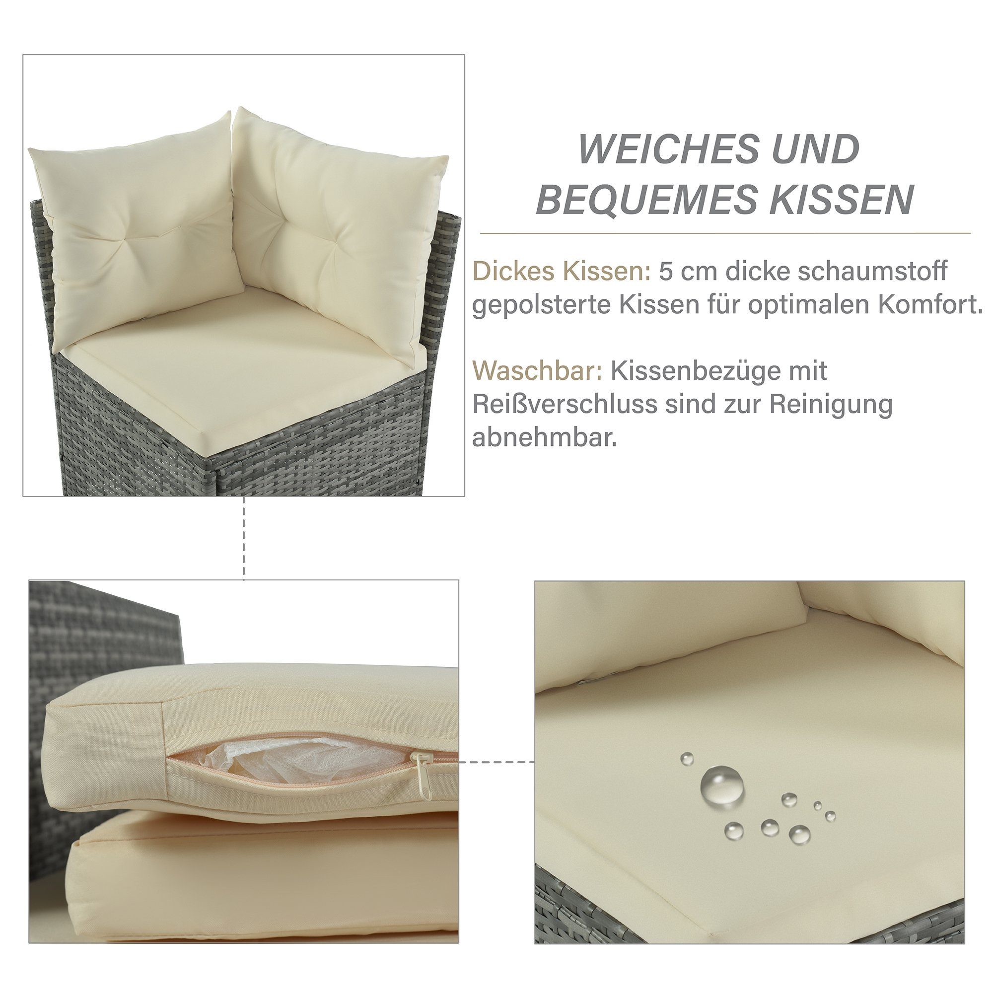 Gartenlounge-Set, (8-tlg), 2 Sofa, 4 Hocker, Tisch 100x100 cm, Polyrattan, mit Auflagen