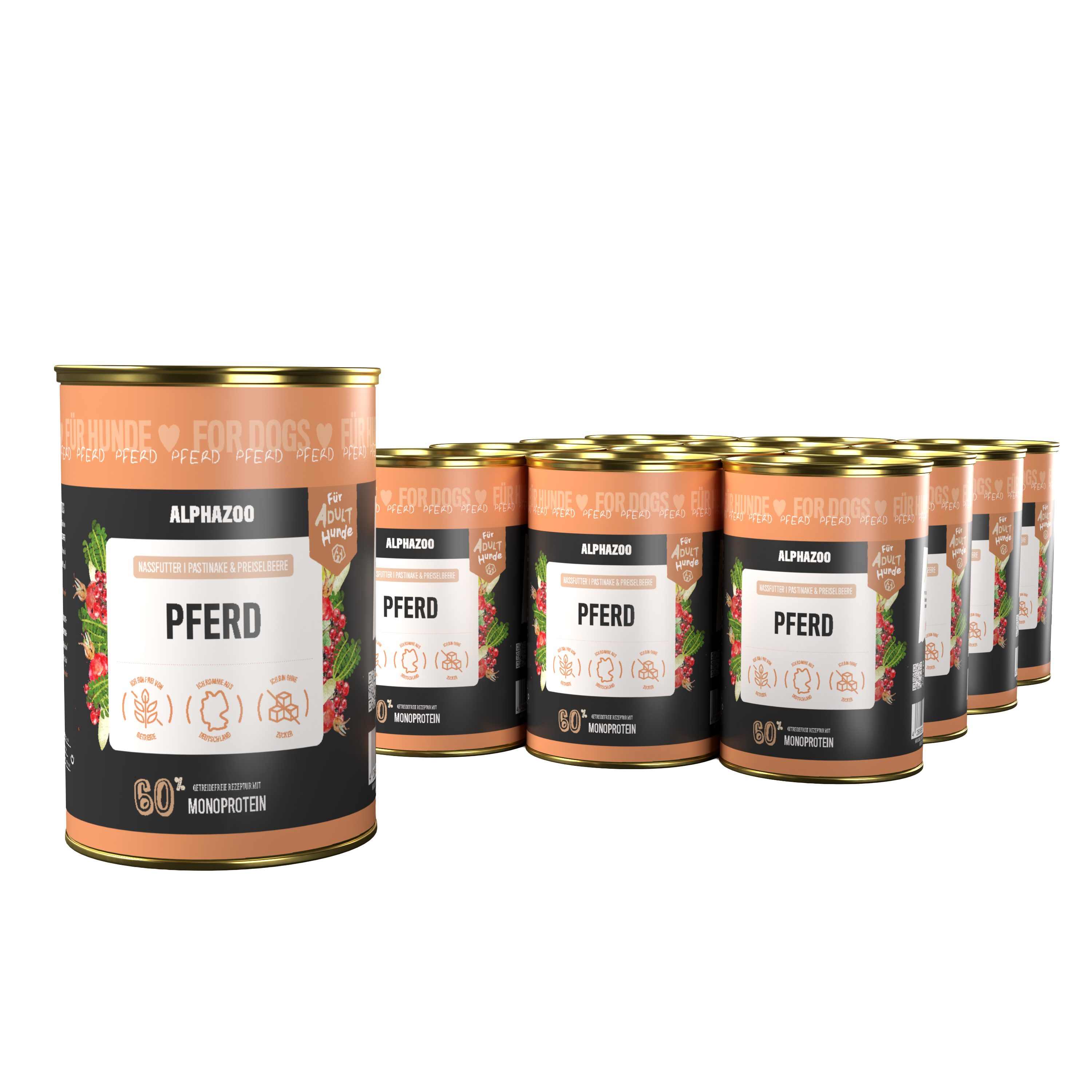 ALPHAZOO Monoprotein Pferd Nassfutter für Hunde 12x400g, getreidefreies Hundefutter für sensible Hunde, Nassfutter für: Hunde, Hypoallergenes Futter mit Single Protein Pferd