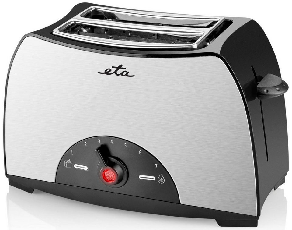 eta Toaster Lenny ETA216690000, 2 kurze Schlitze, für 2 Scheiben, 800 W,  Silber, mit 7 Bräunungsstufen und Brötchenaufsatz