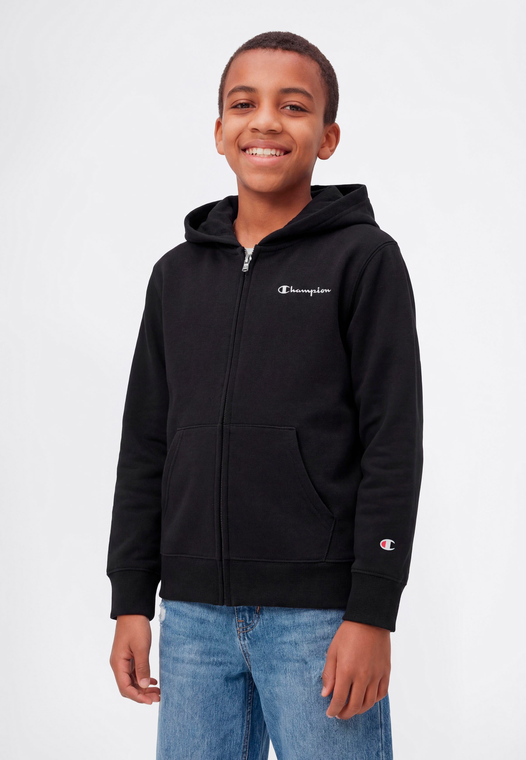 Champion Kapuzensweatjacke ICONS CONTRAST Terry Full Zip Hoodie (1-tlg) mit Kapuze, für Kinder, mit Reißverschluss