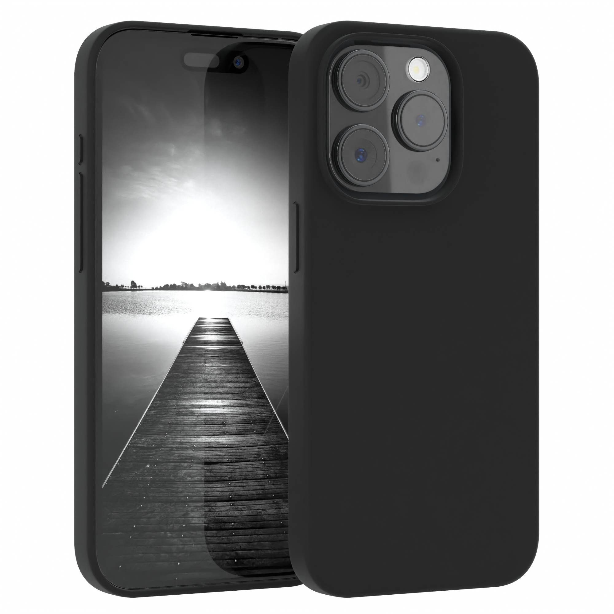EAZY CASE Handyhülle Premium Silikon Case für Apple iPhone 15 Pro 6,1 Zoll, Hülle mit Kameraschutz Bumper Silikonhülle stoßfest Slimcover Schwarz