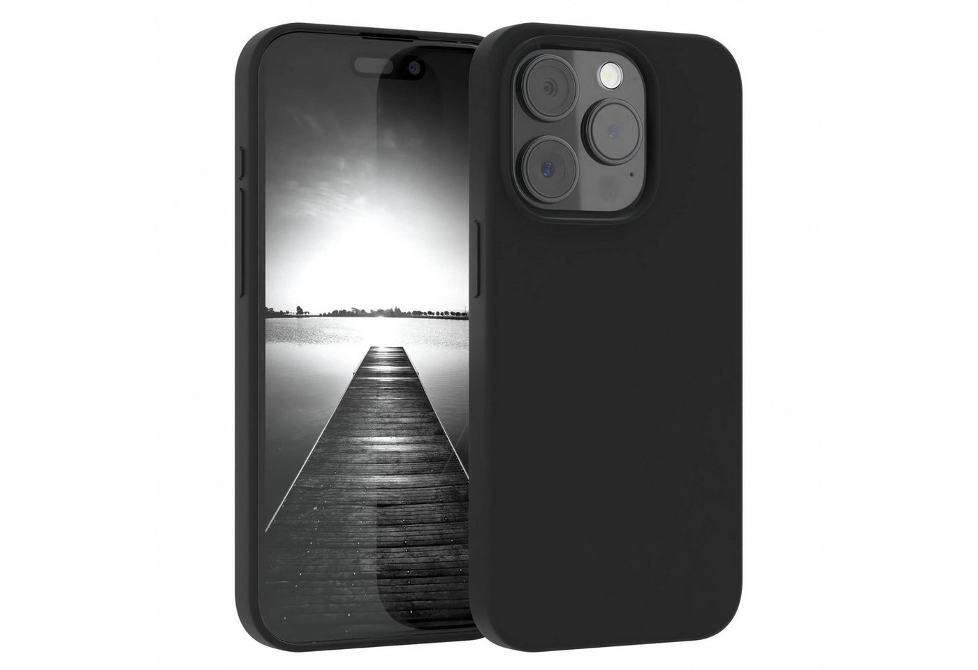 EAZY CASE Handyhülle Premium Silikon Case für Apple iPhone 15 Pro 6,1 Zoll, Hülle mit Kameraschutz Bumper Silikonhülle stoßfest Slimcover Schwarz